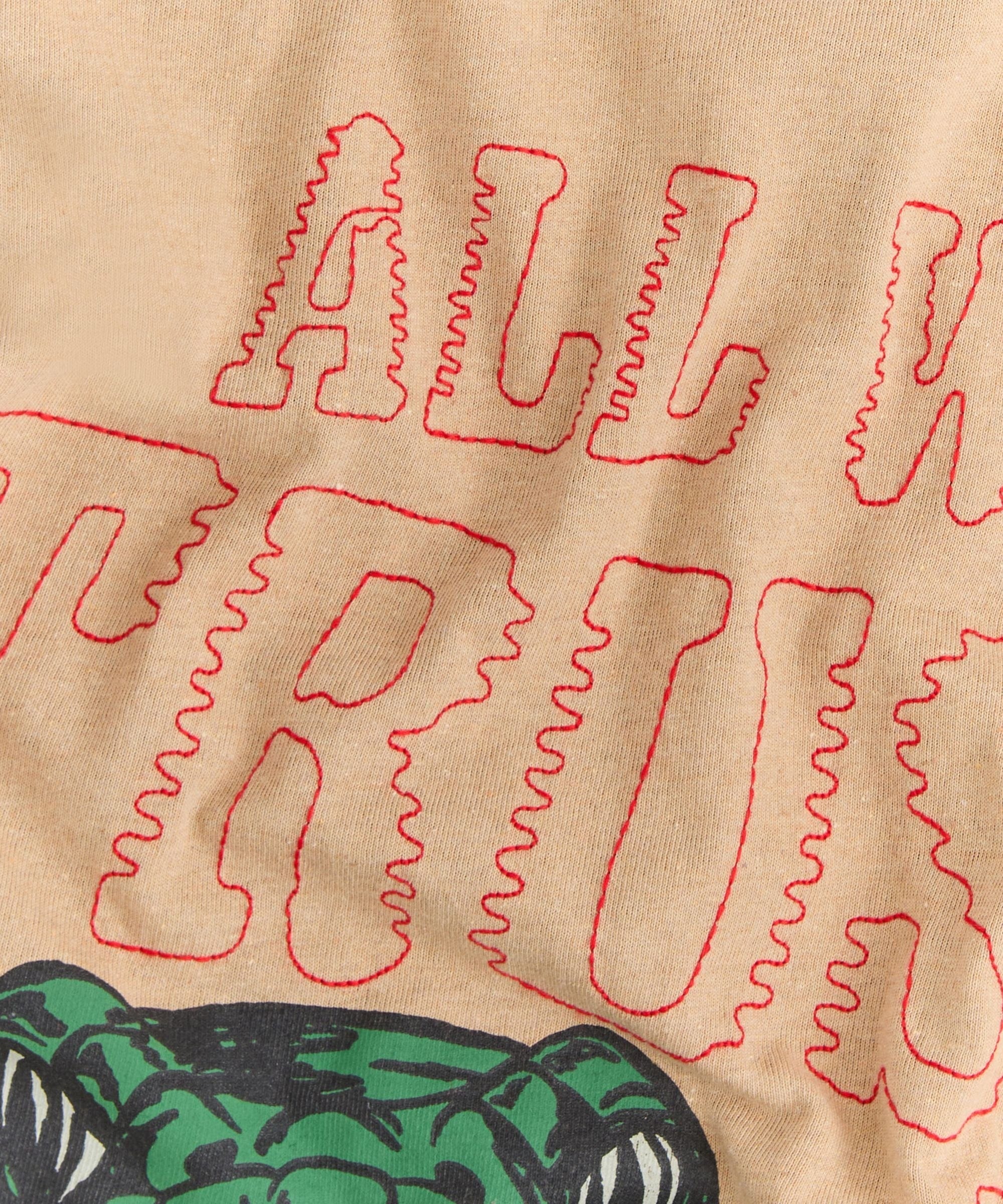 All We Trust is Us Embroidered Short Sleeve Tee - Khaki - Image 2