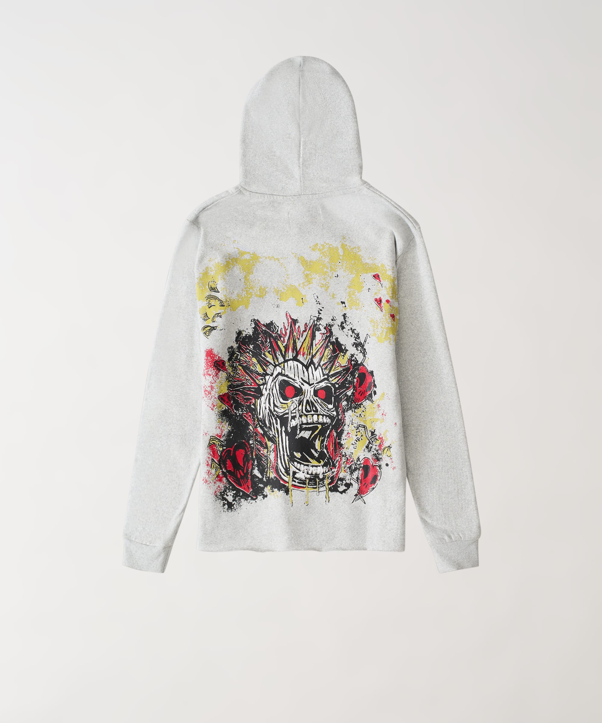 Beware Embroidered Skull Hoodie - Grey - Image 2