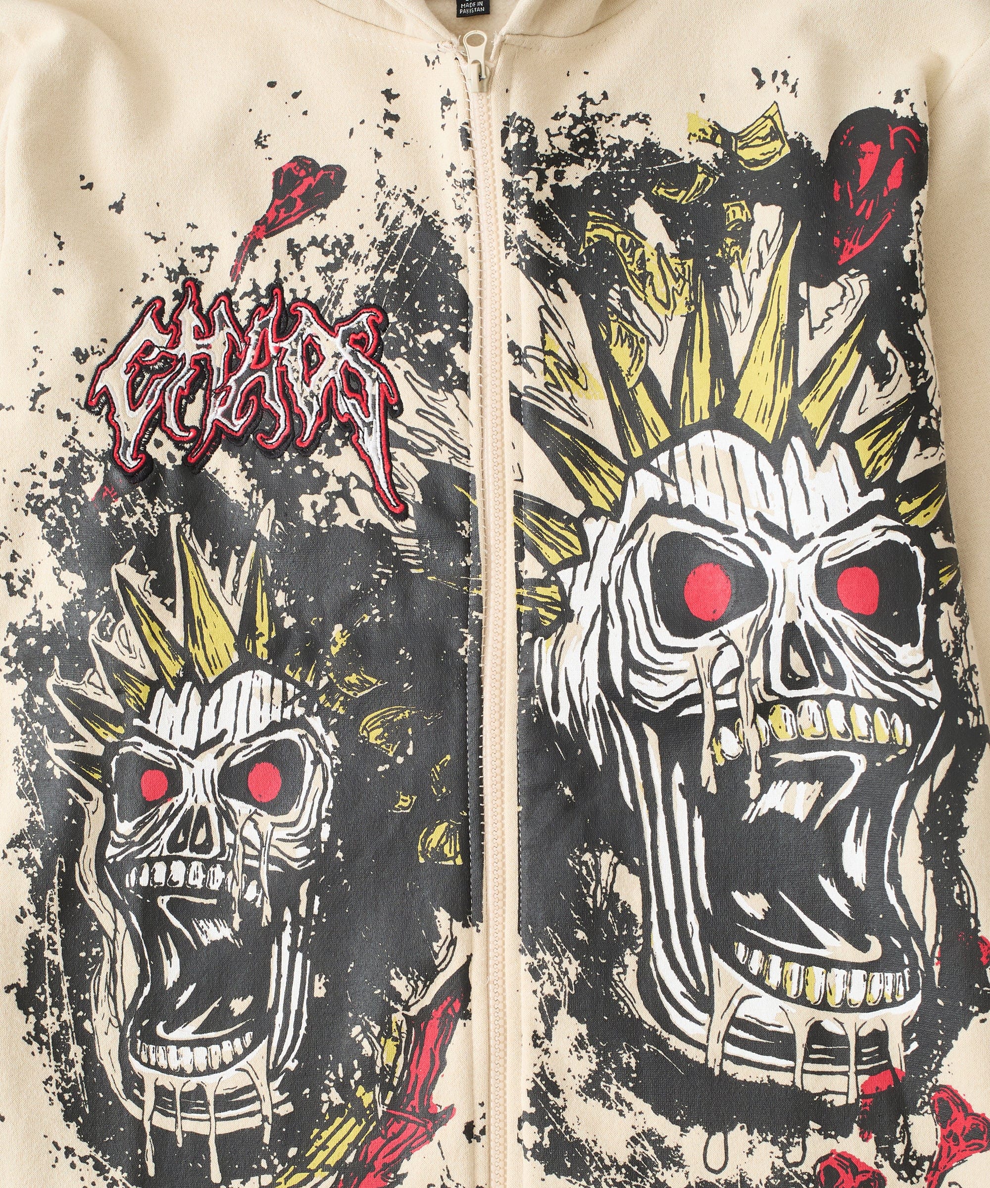 Beware Embroidered Skull Hoodie - Khaki - Image 3