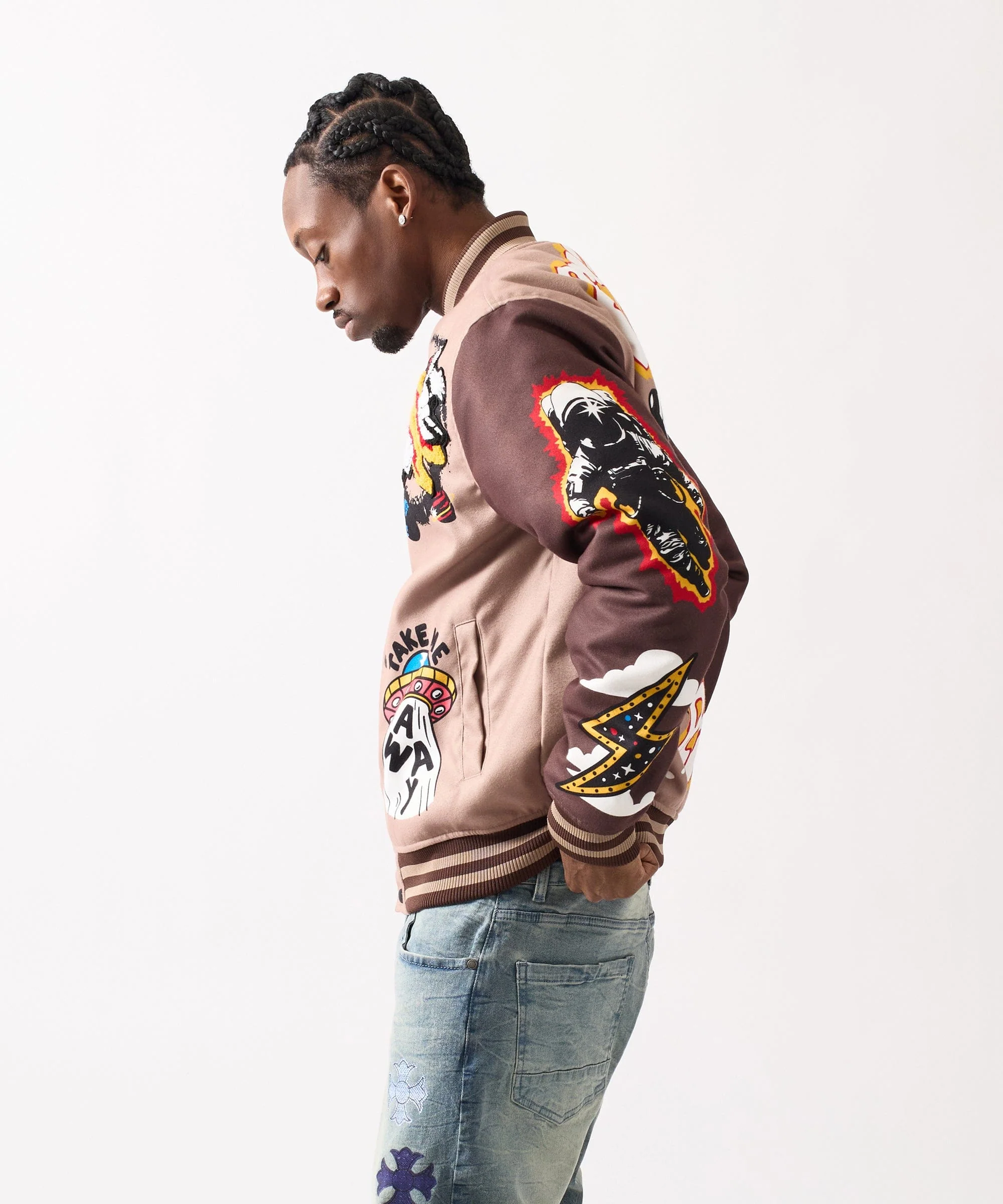 Beyond Reality Embroidered Varsity Jacket - Khaki - Image 3