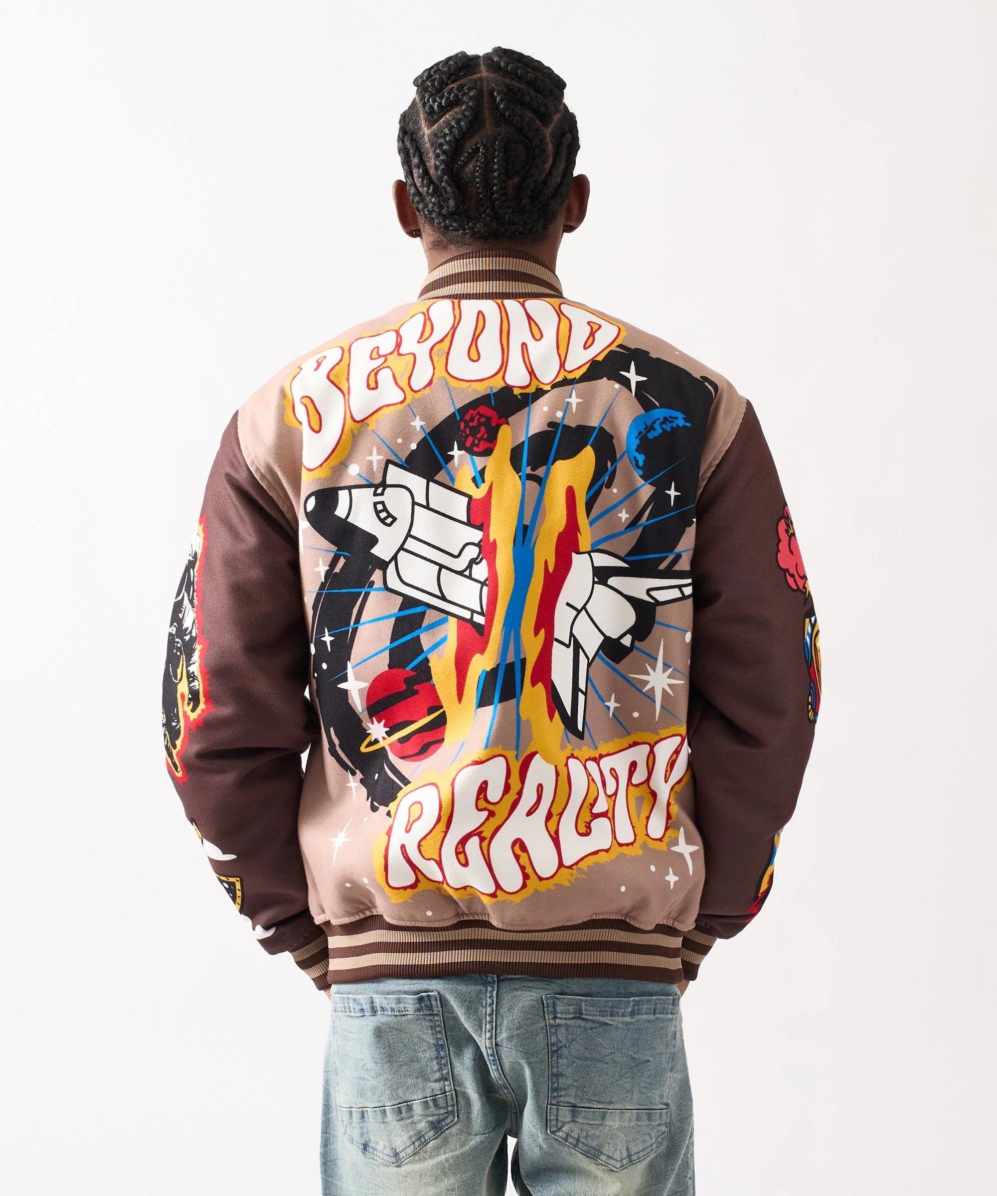 Beyond Reality Embroidered Varsity Jacket - Khaki - Image 4