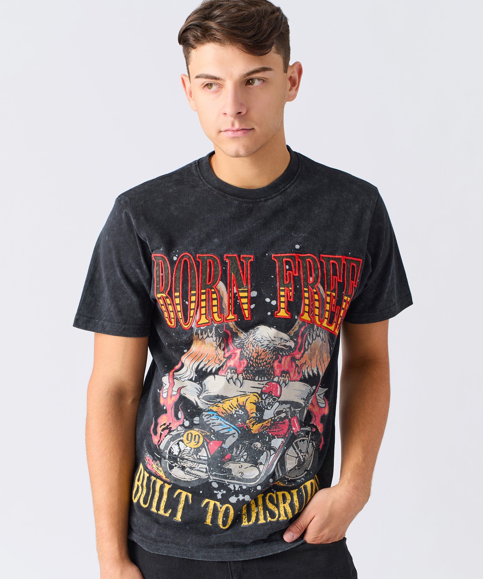 Born Free Applique Short Sleeve Tee - Charcoal - Image 6