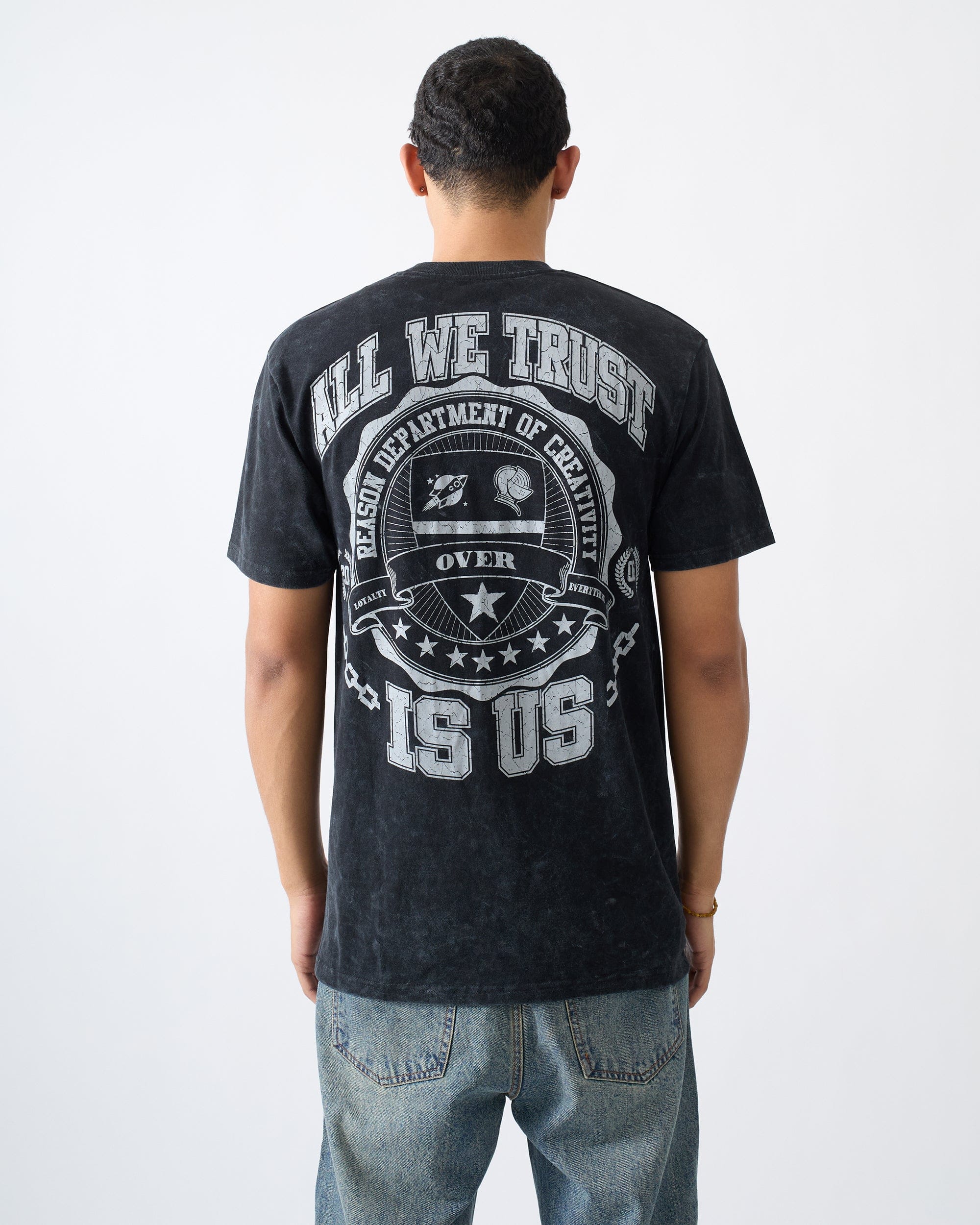 Born Real Embroidered Short Sleeve Tee - Washed Black - Image 2
