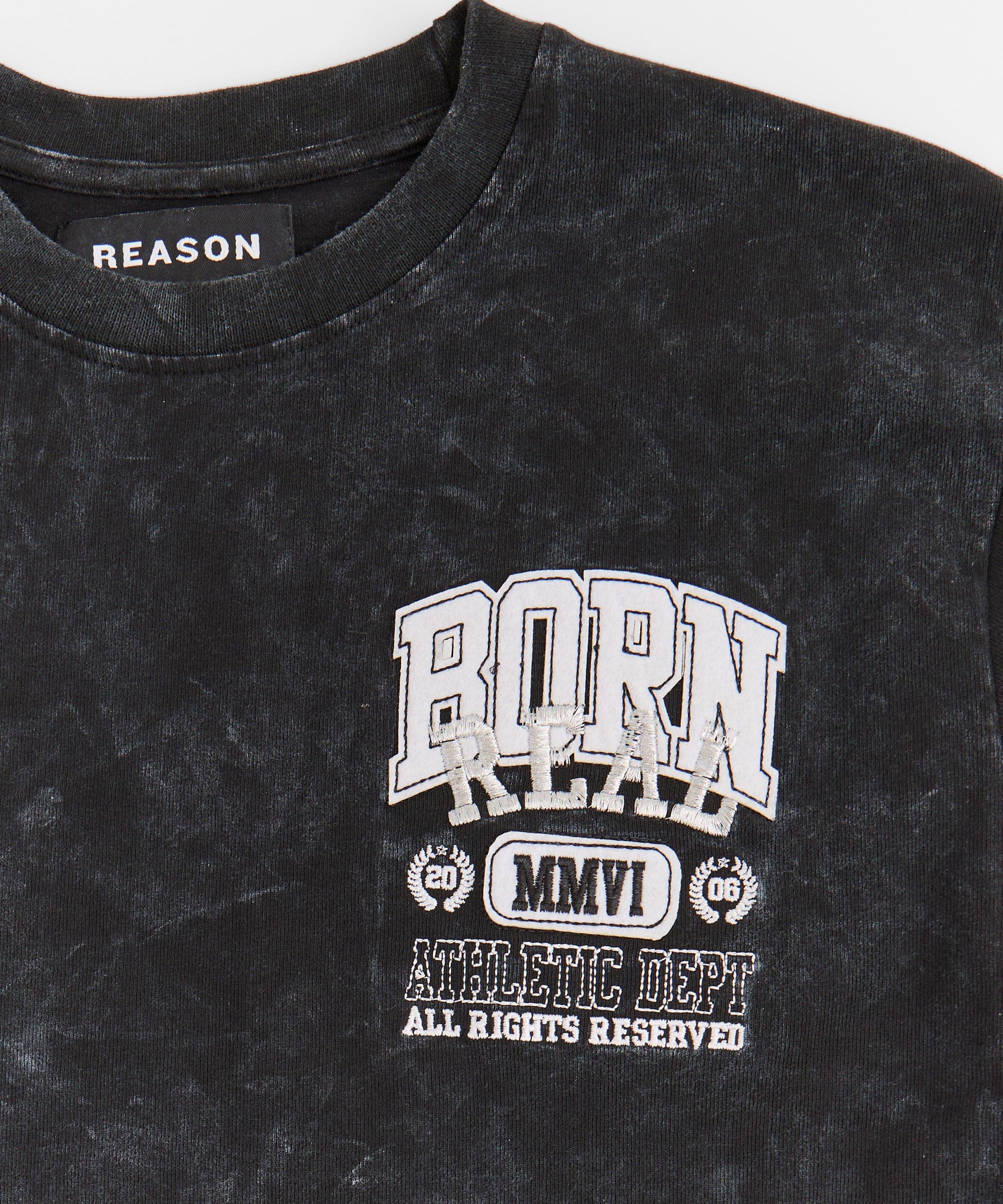 Born Real Embroidered Short Sleeve Tee - Washed Black - Image 4