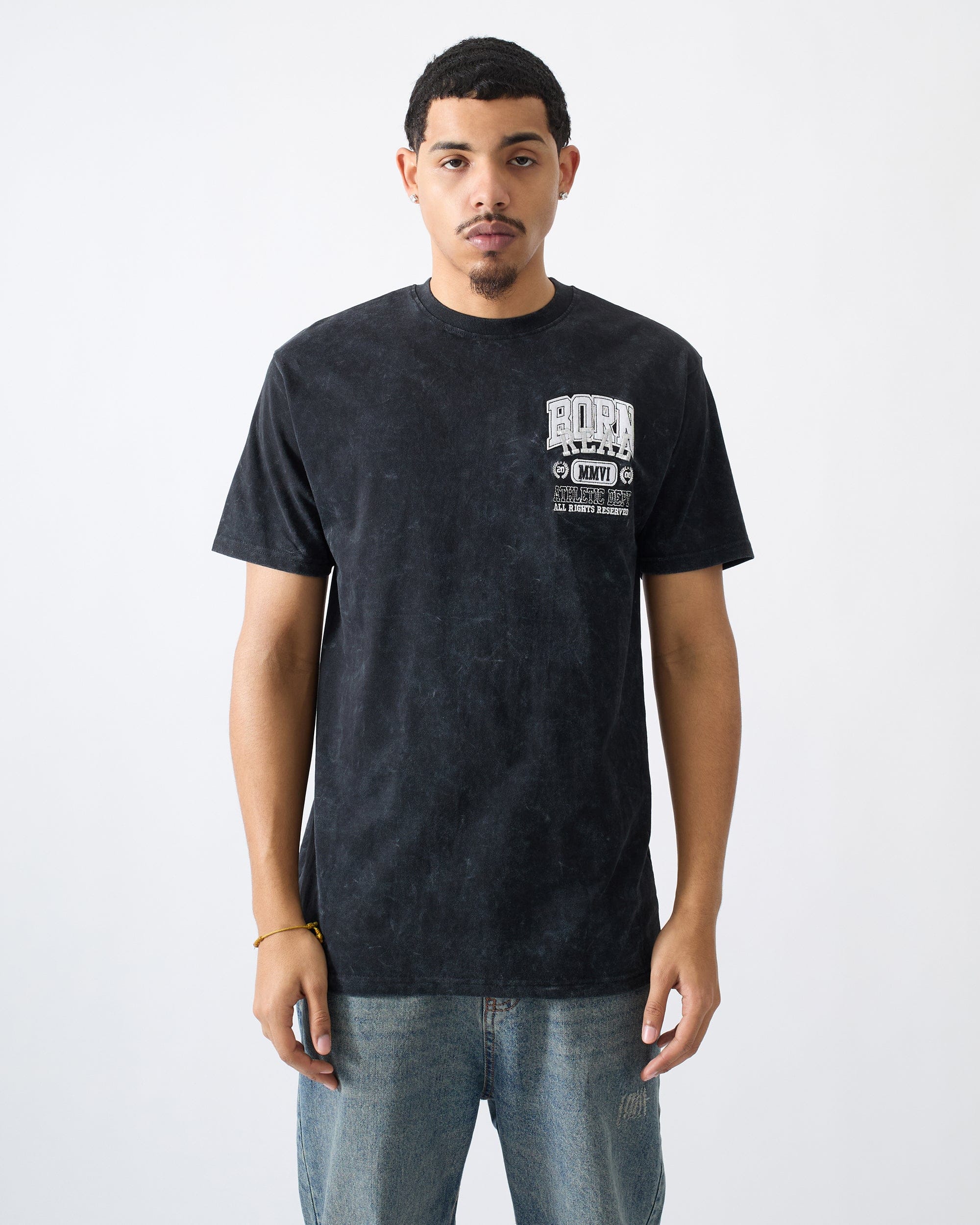 Born Real Embroidered Short Sleeve Tee - Washed Black - Image 5