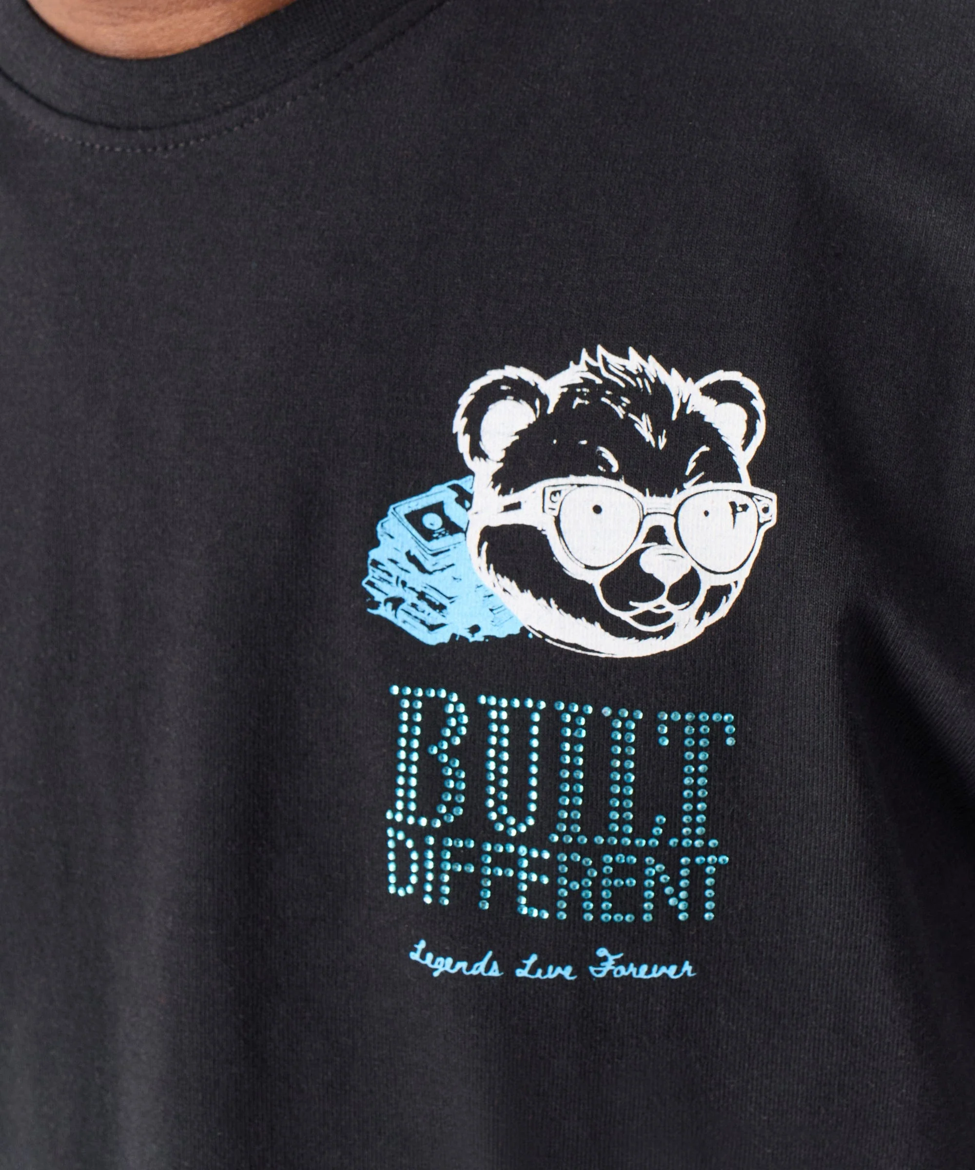 Built Different Rhinestone Short Sleeve Tee - Black - Image 3