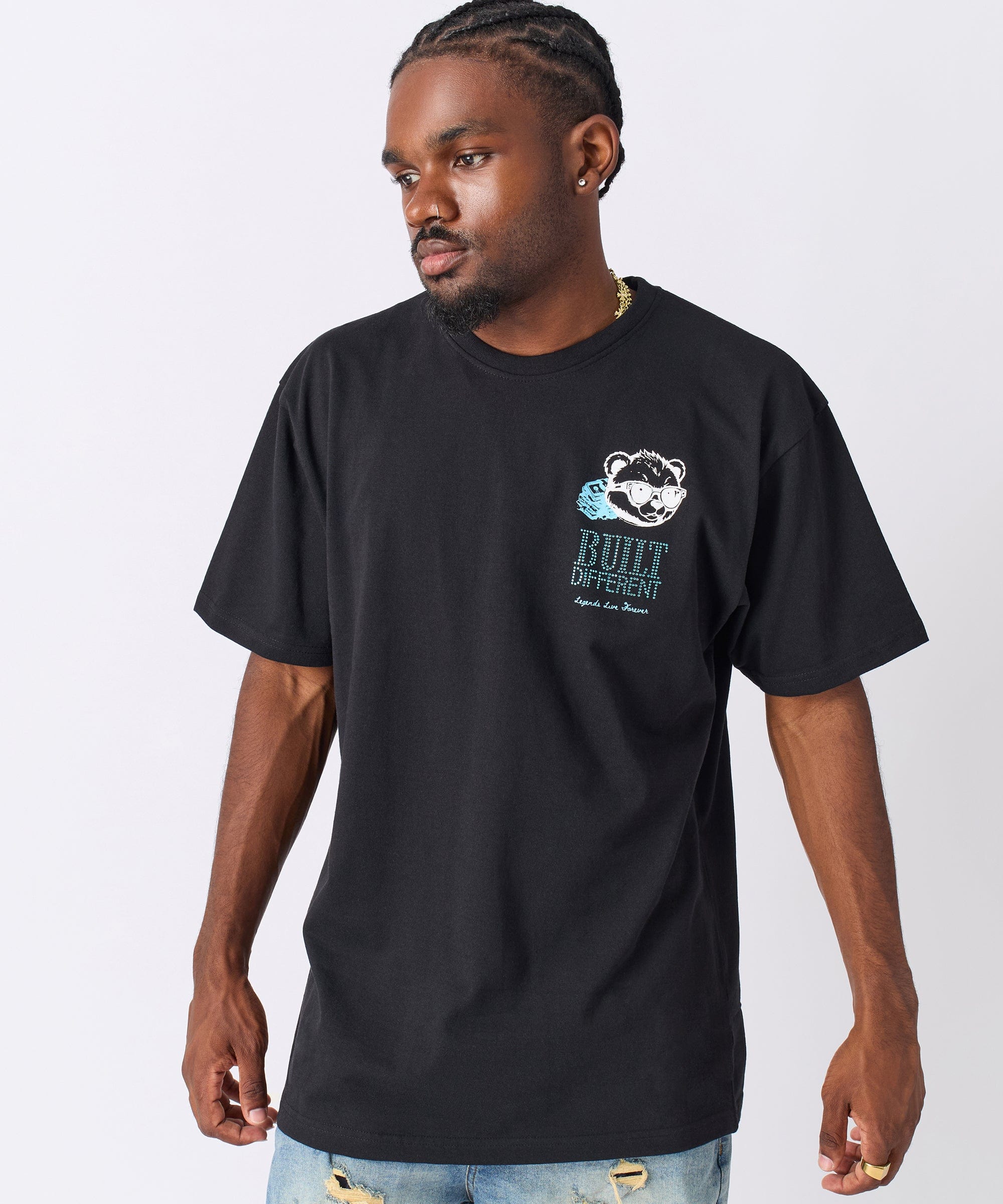 Built Different Rhinestone Short Sleeve Tee - Black - Image 4