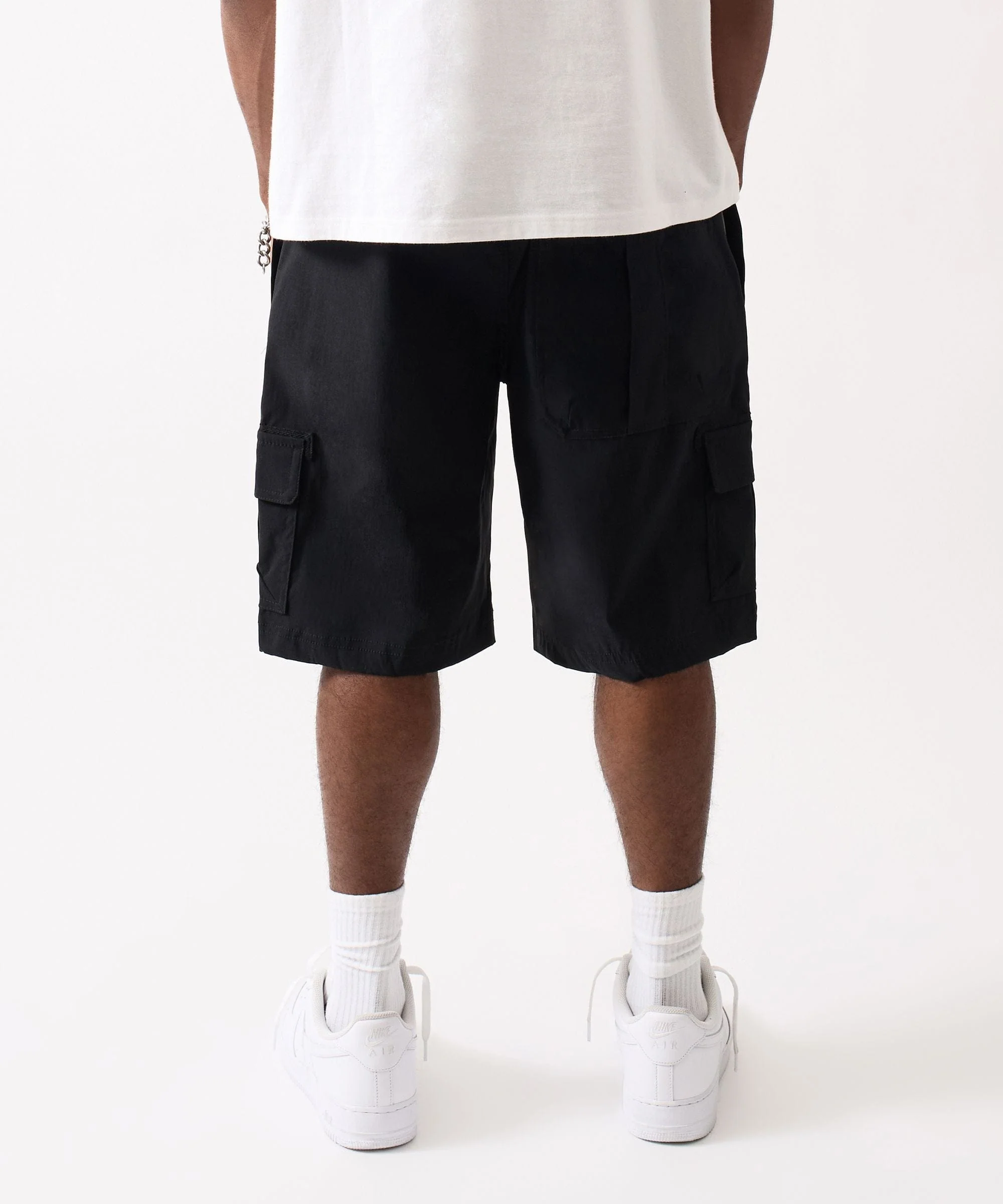 Cargo Pocket Cotton Twill Shorts -  Black - Image 3