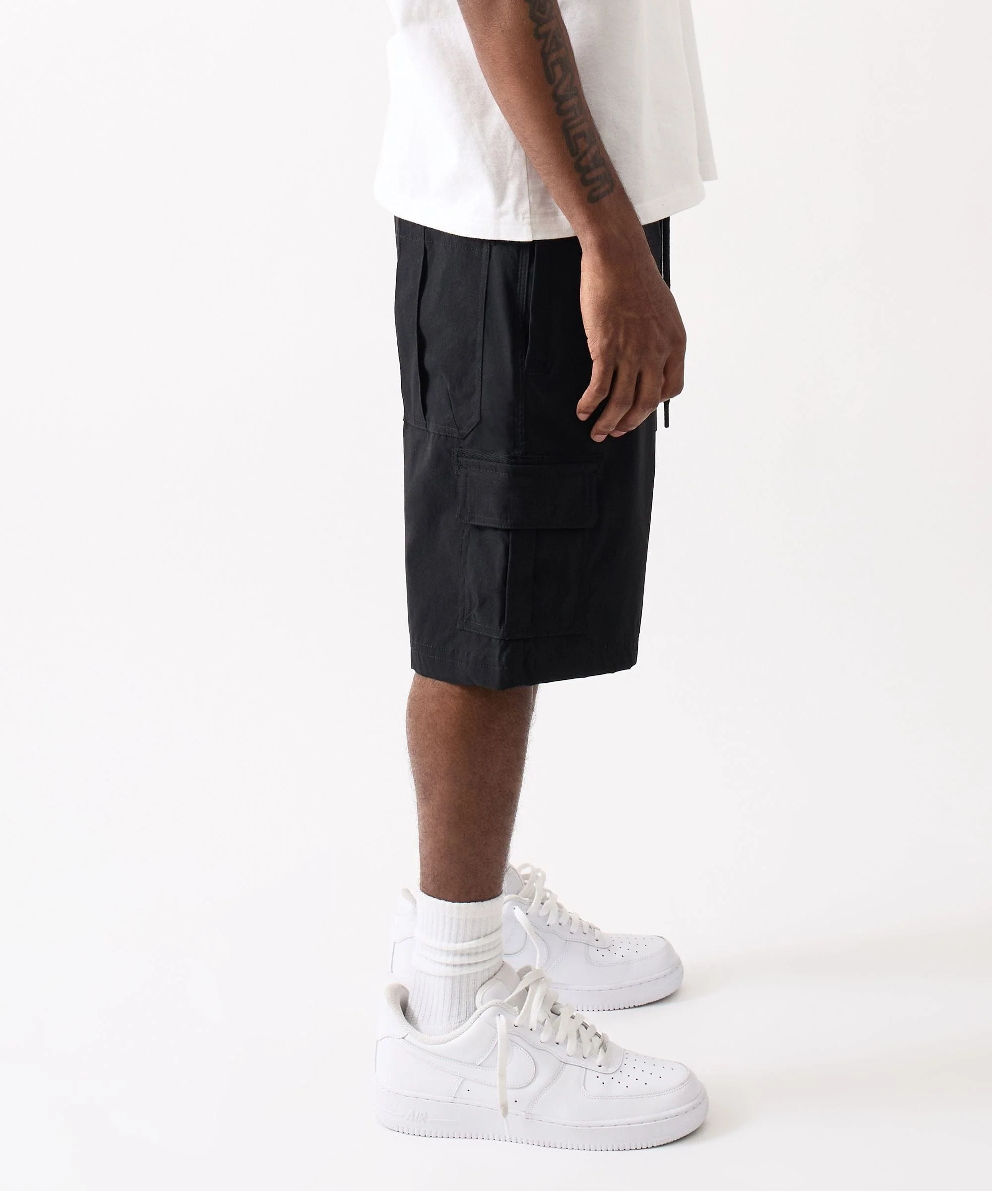 Cargo Pocket Cotton Twill Shorts -  Black - Image 5