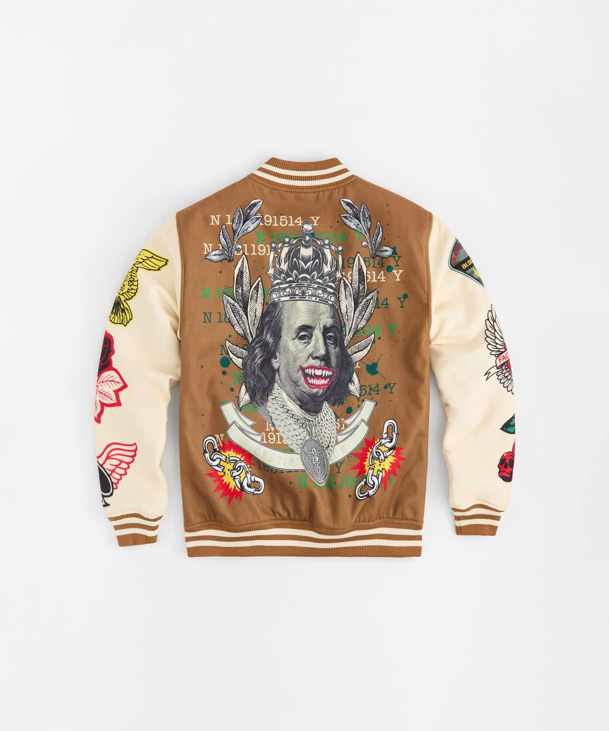 Cash Chenille Patched Varsity Jacket - Brown - Image 4
