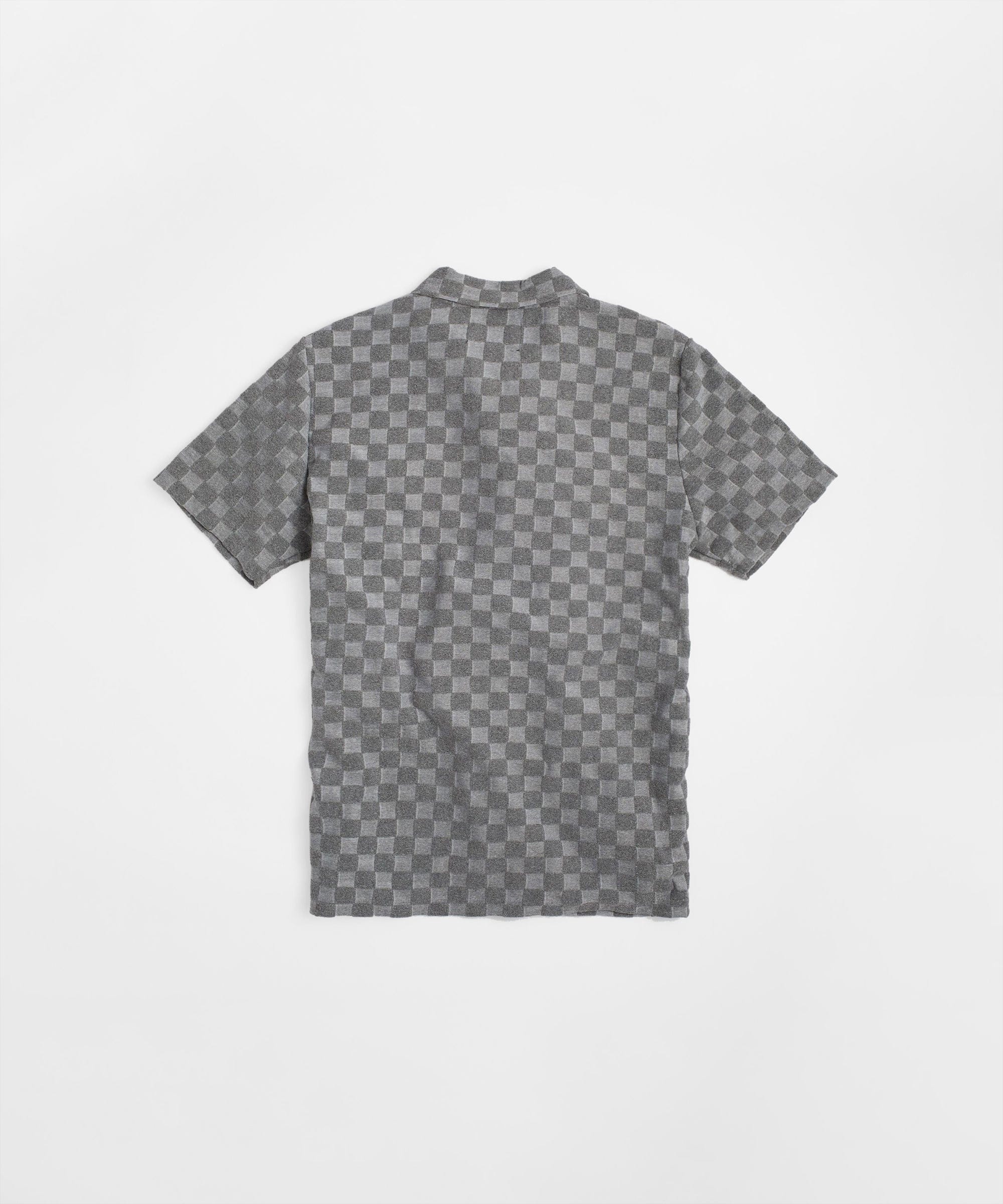Checkerboard Towel Color Blocked Short Sleeve Button Down Shirt - Grey - Image 4