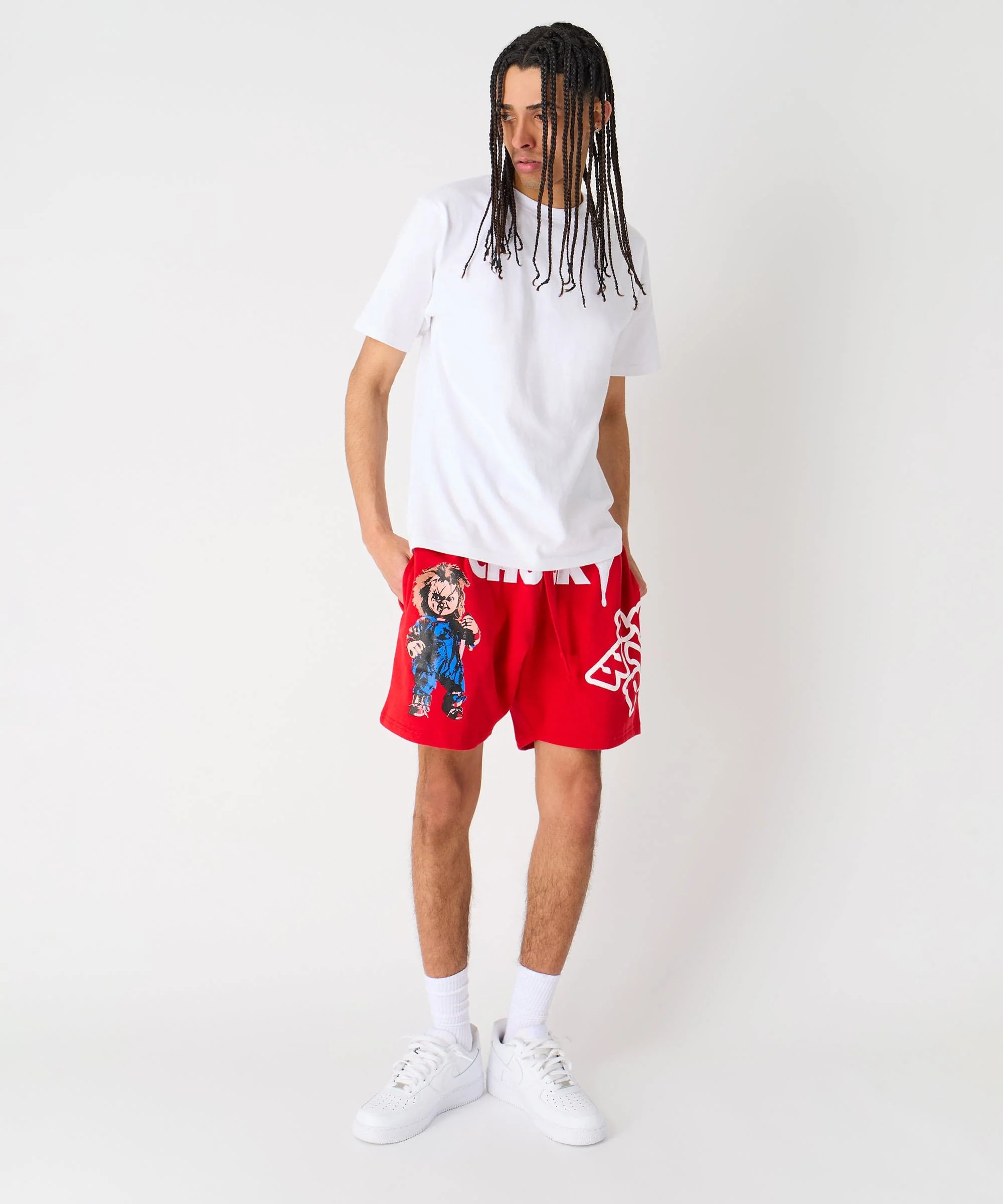 Chucky Horror Embroidered Fleece Short - Red - Image 10