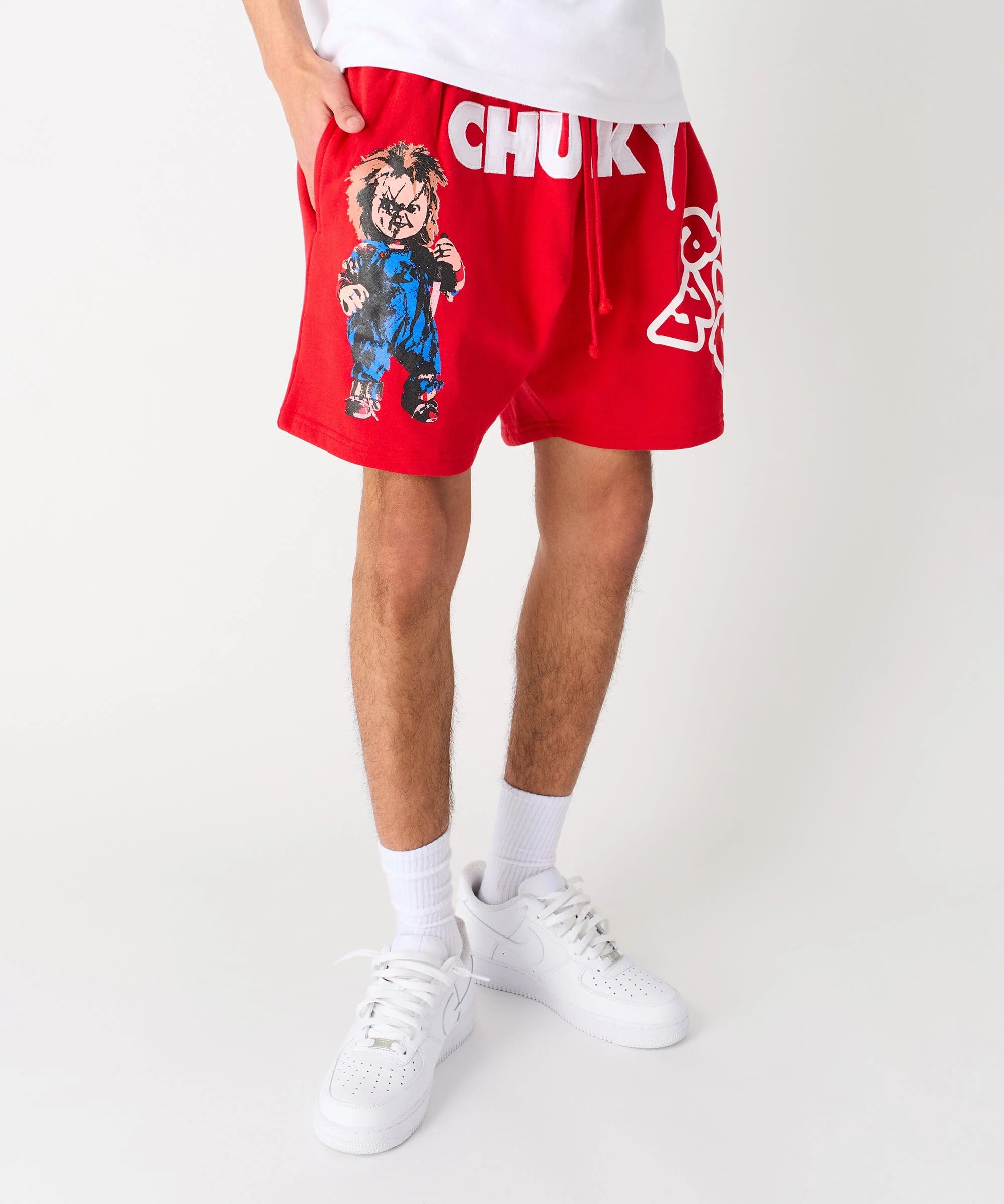 Chucky Horror Embroidered Fleece Short - Red - Image 13