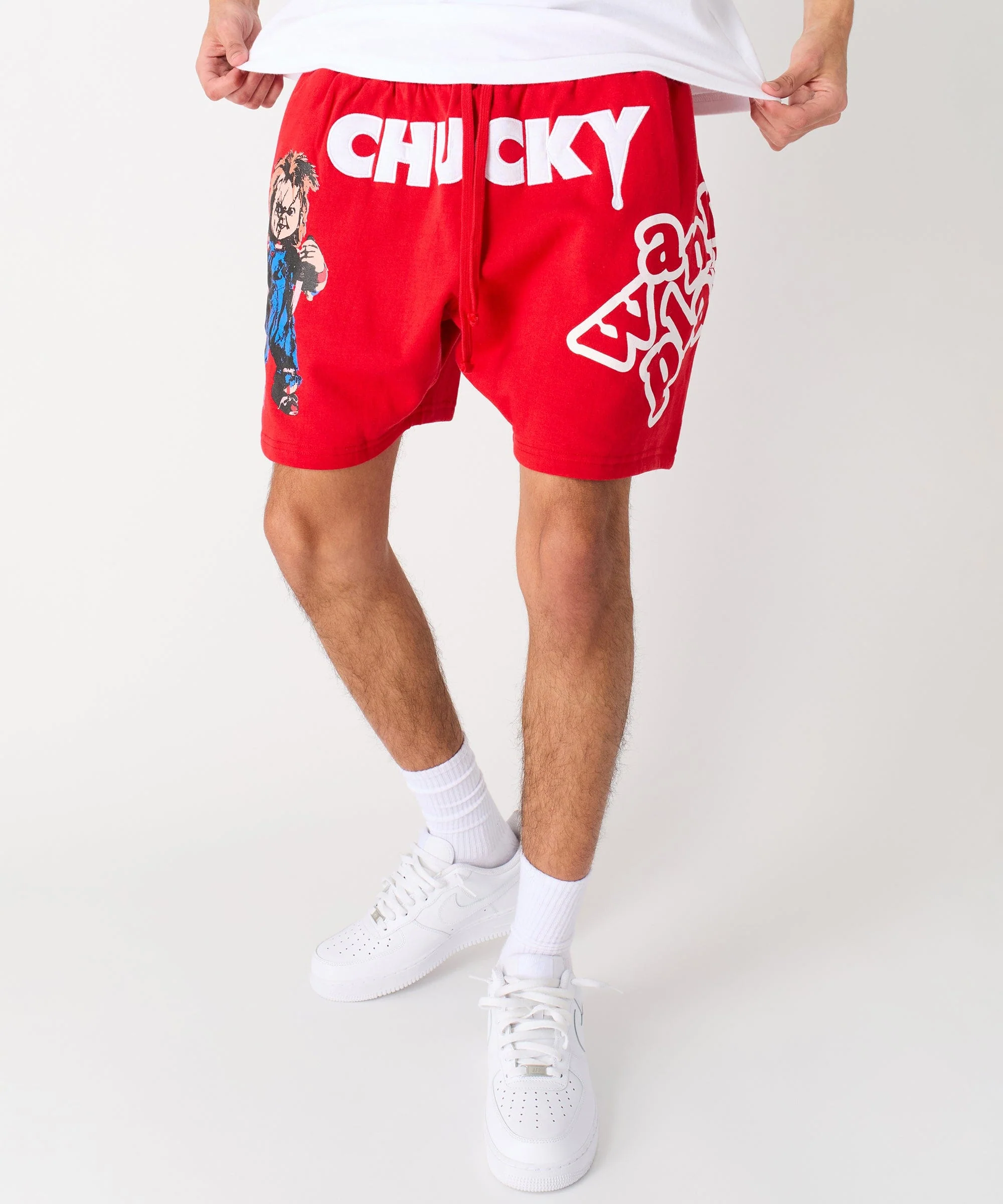 Chucky Horror Embroidered Fleece Short - Red - Image 14