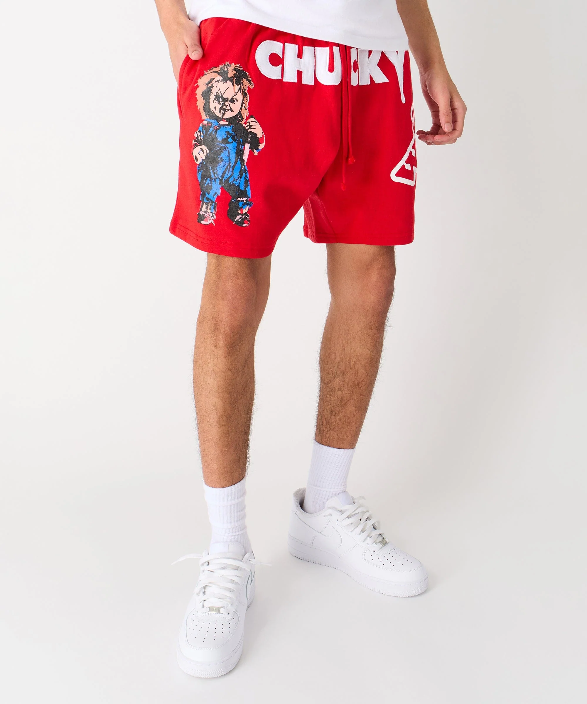 Chucky Horror Embroidered Fleece Short - Red - Image 4
