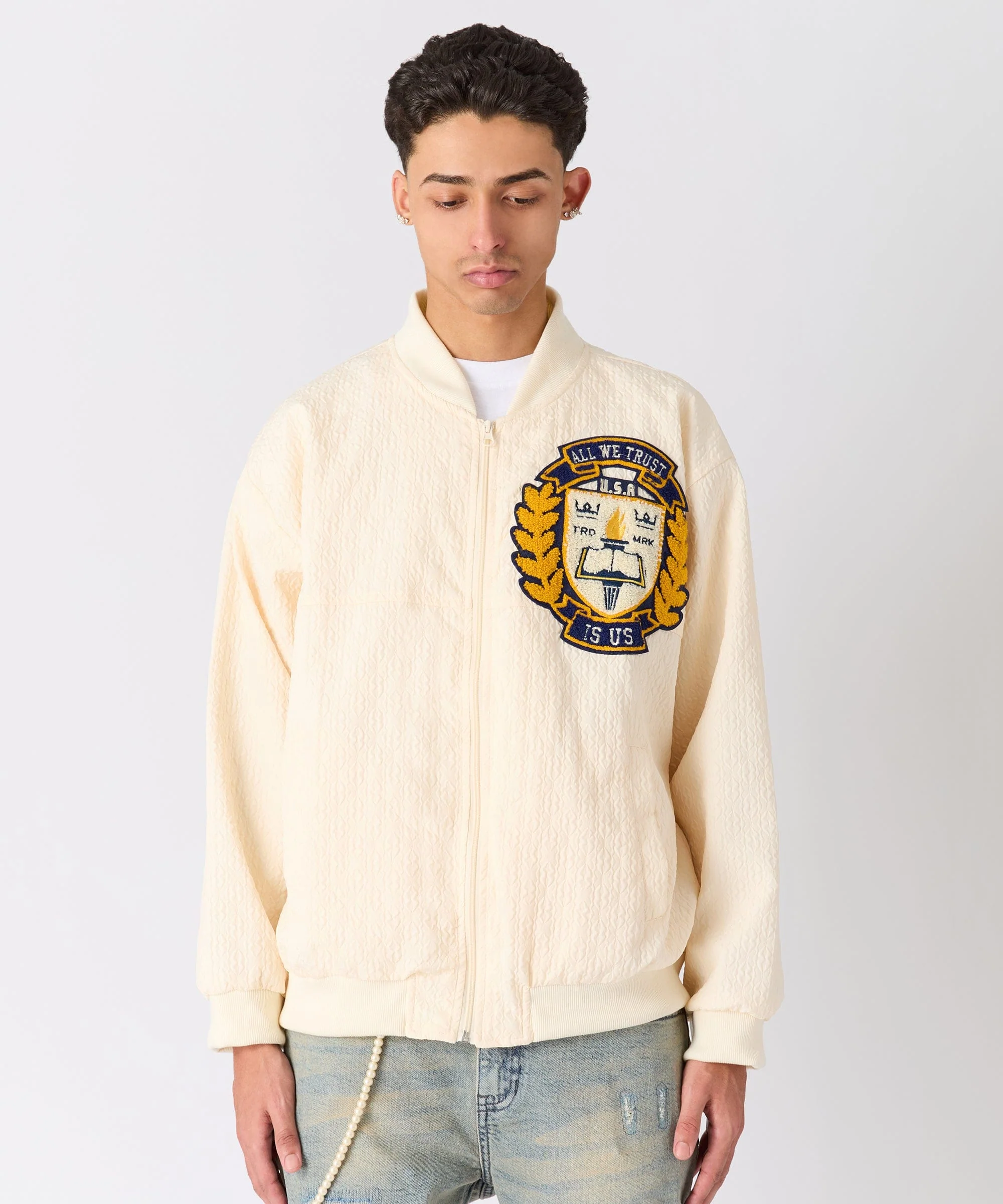 Coaches Chenille Patched Jacket - Cream - Image 6