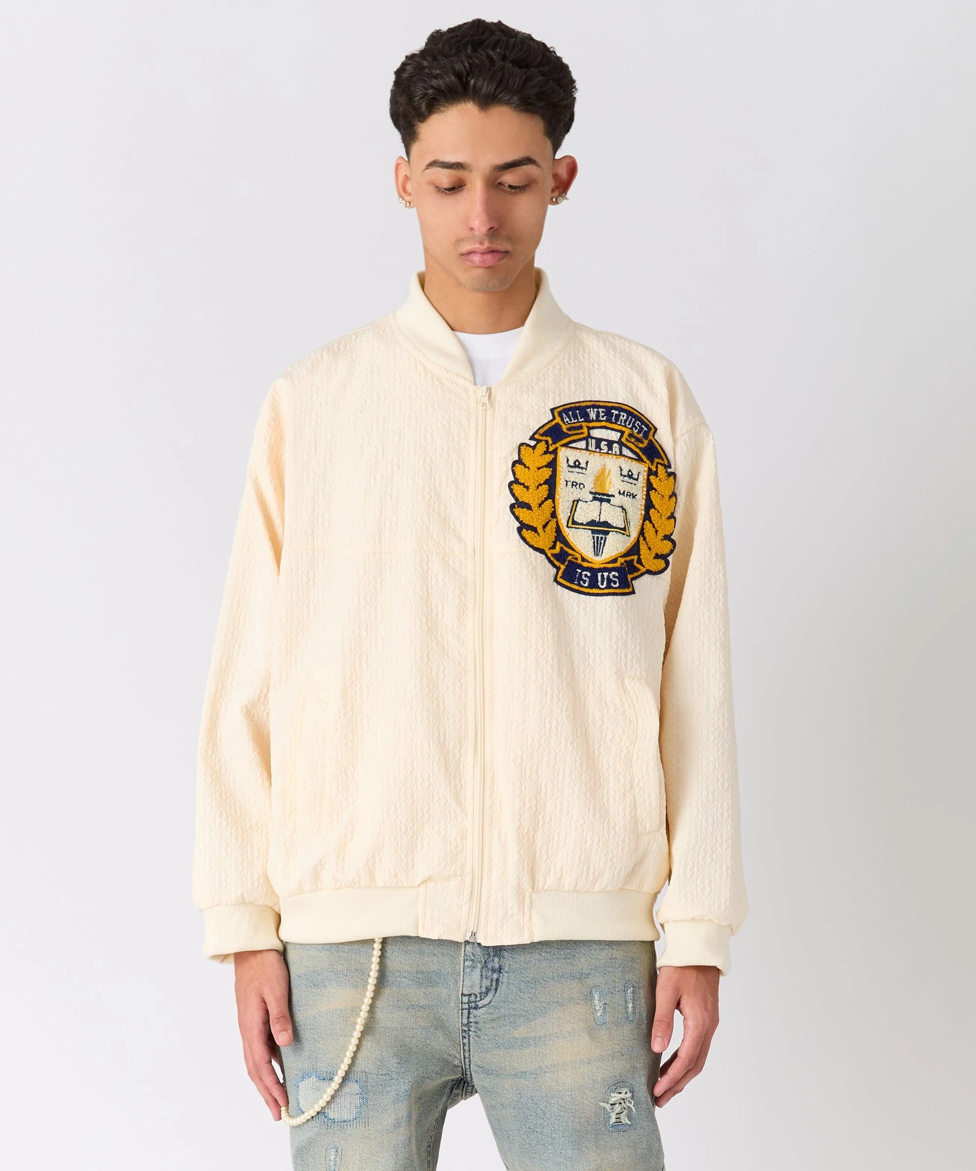 Coaches Chenille Patched Jacket - Cream - Image 8