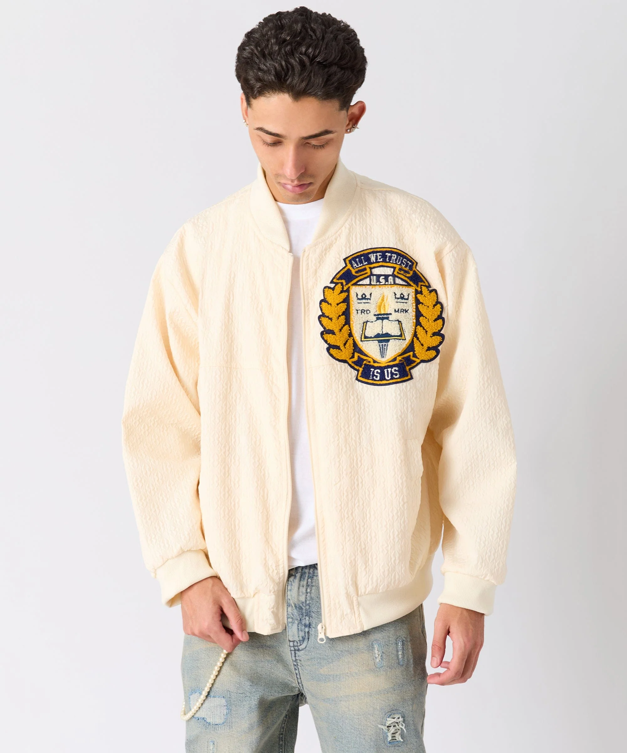 Coaches Chenille Patched Jacket - Cream - Image 9