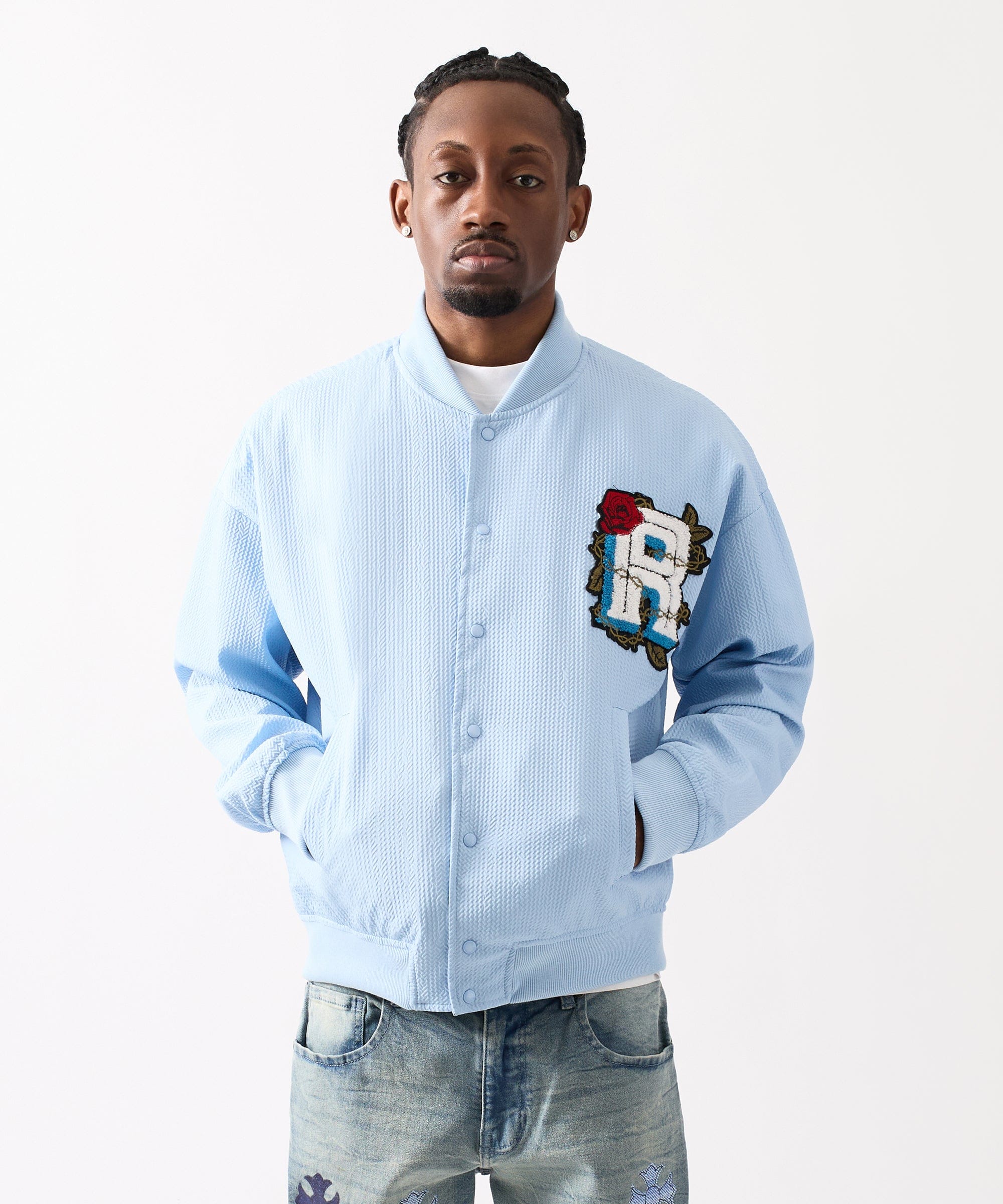 Coaches Chenille Patched Jacket - Light Blue - Image 2