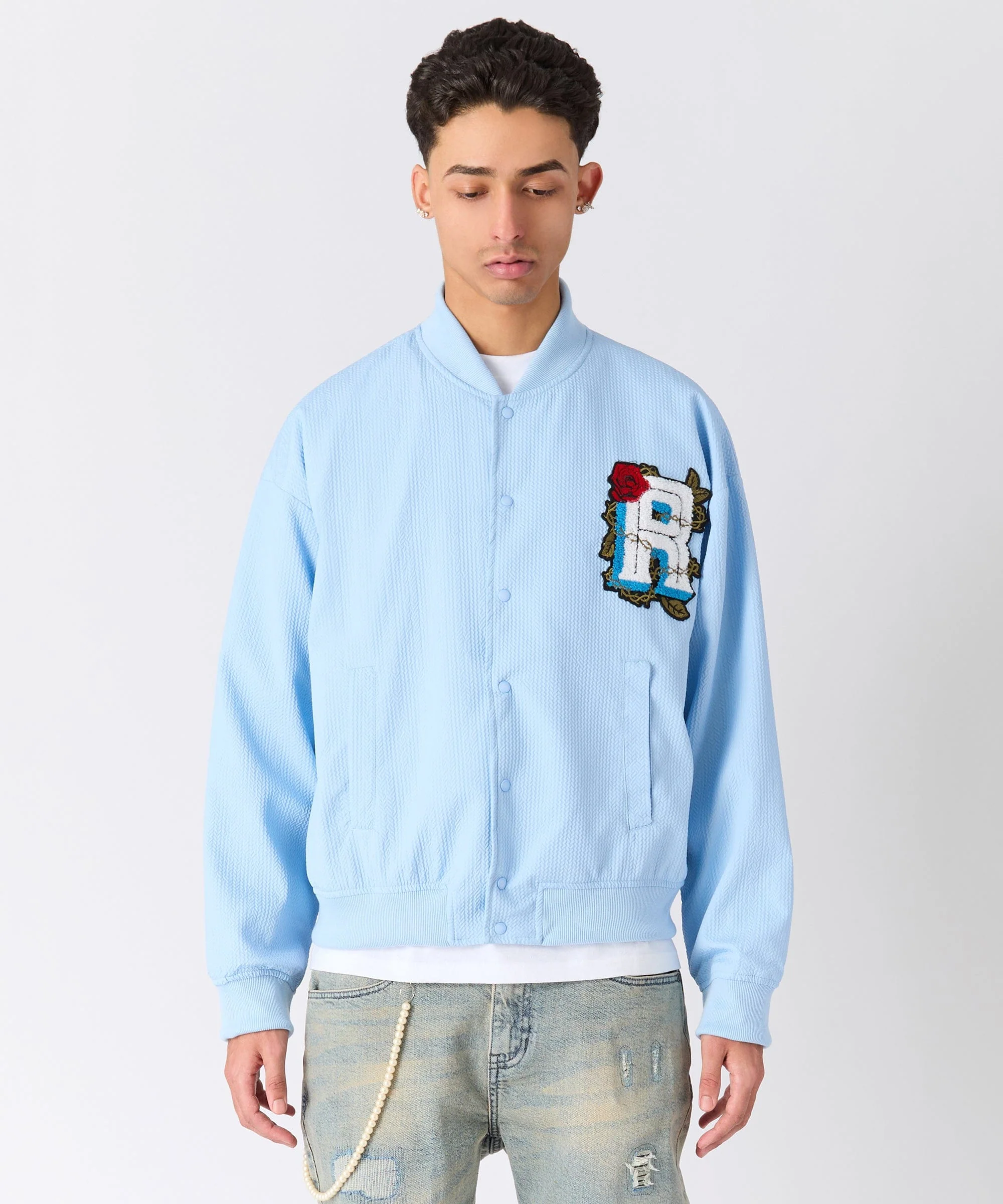 Coaches Chenille Patched Jacket - Light Blue - Image 6