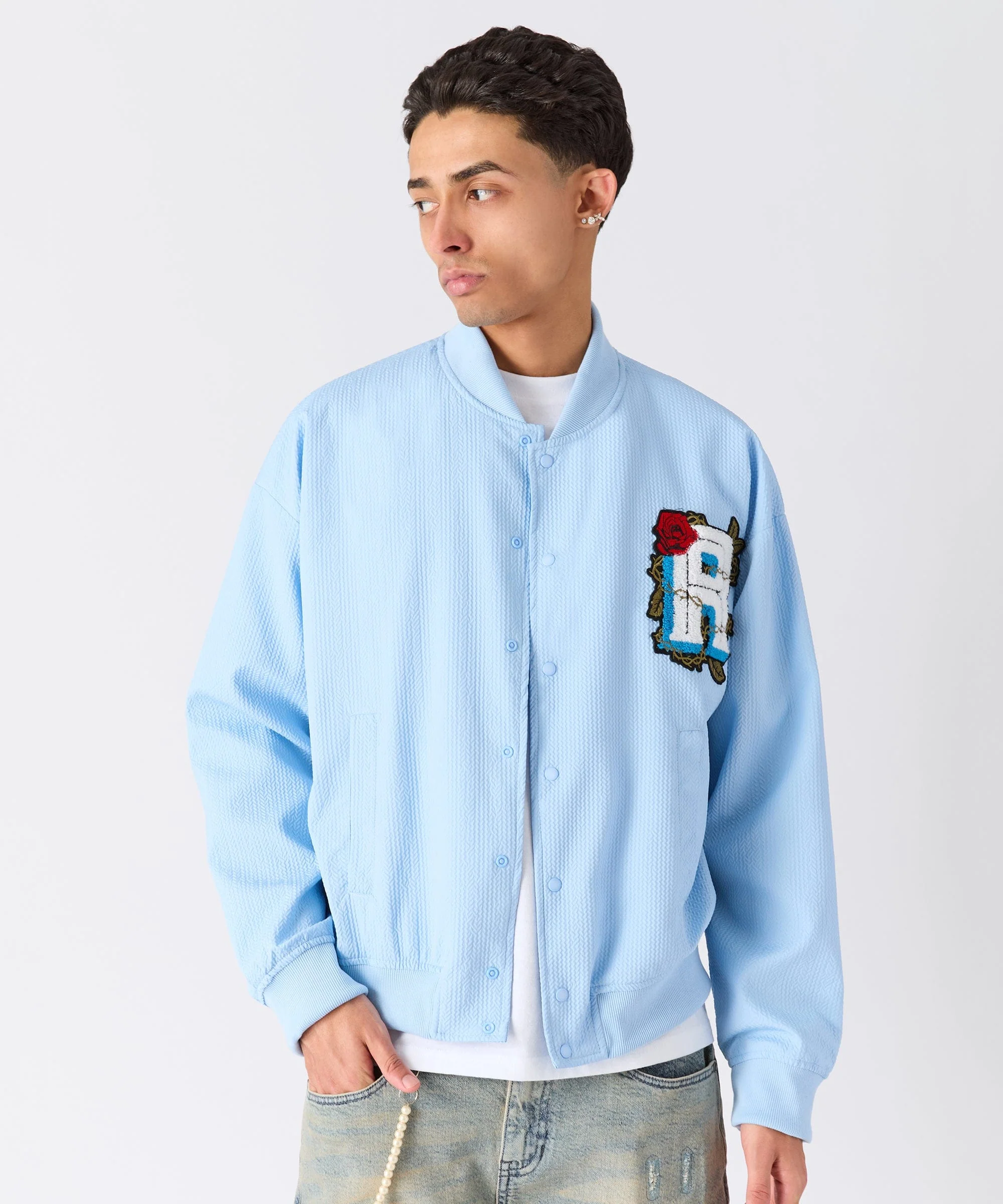 Coaches Chenille Patched Jacket - Light Blue - Image 8
