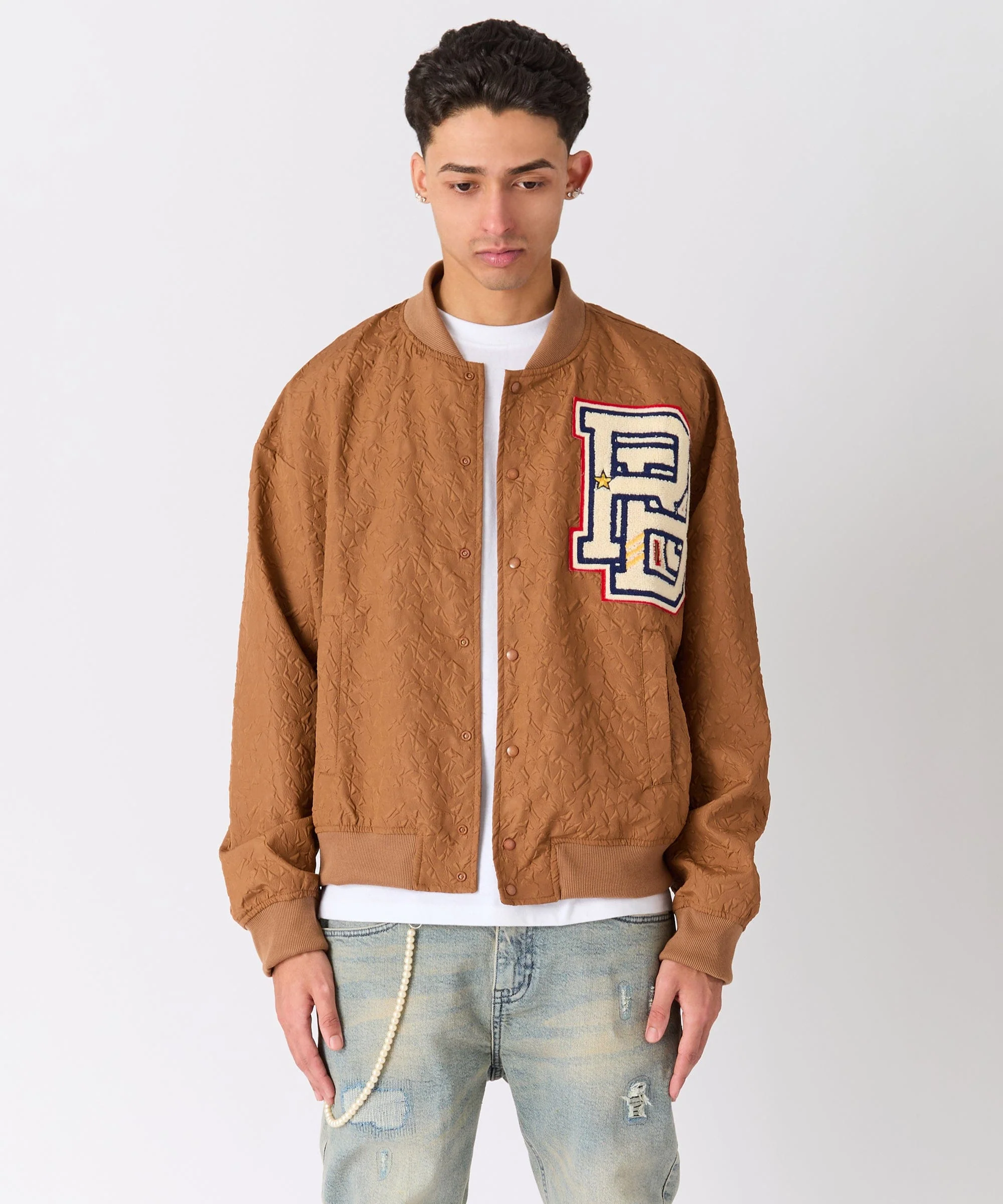 Coaches Reason Chenille Patched Jacket - Brown - Image 3