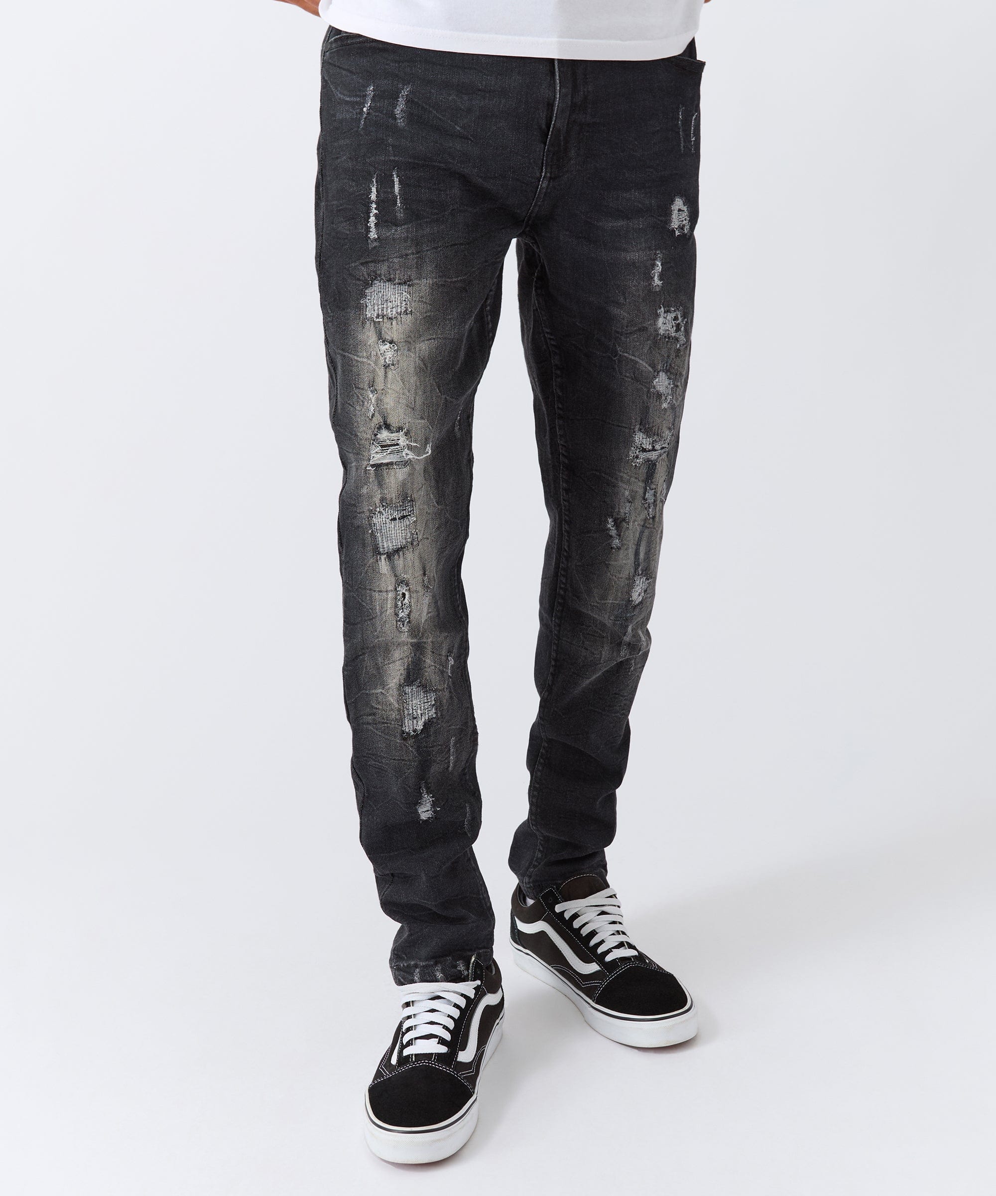Destroyed Denim Jeans - Black - Image 3