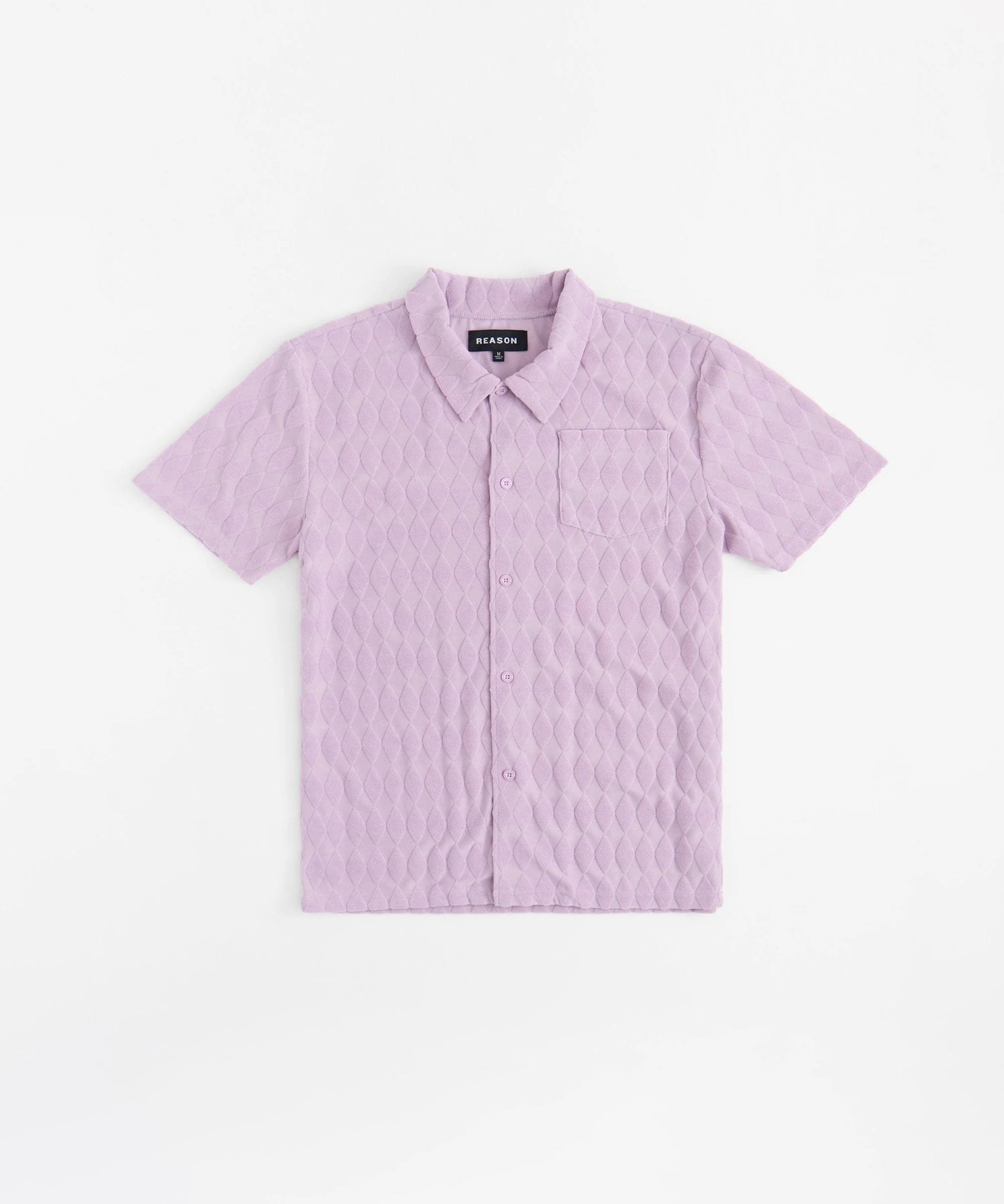 Diamond Plate Towel Color Blocked Short Sleeve Button Down Shirt - Mauve