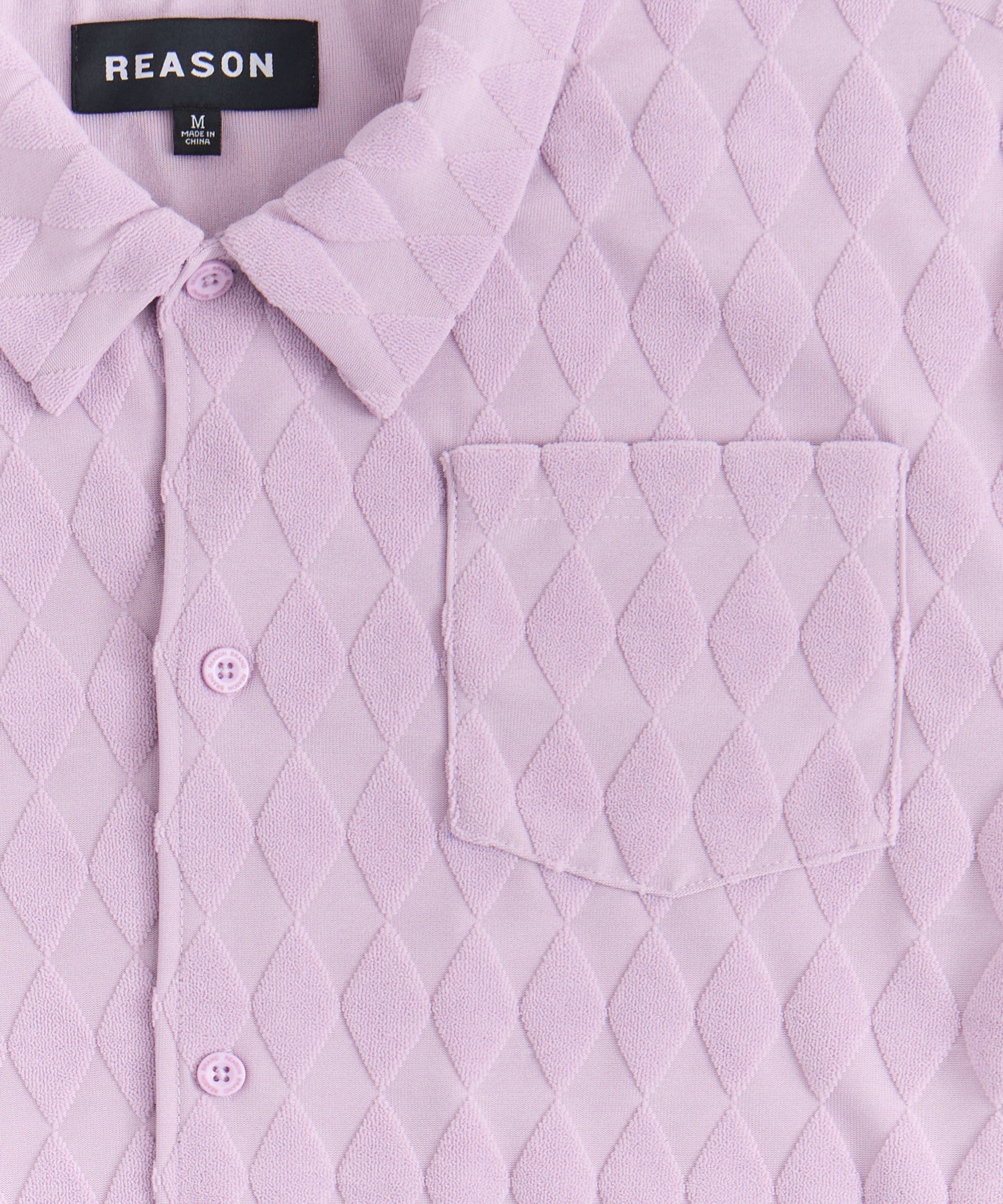 Diamond Plate Towel Color Blocked Short Sleeve Button Down Shirt - Mauve - Image 2