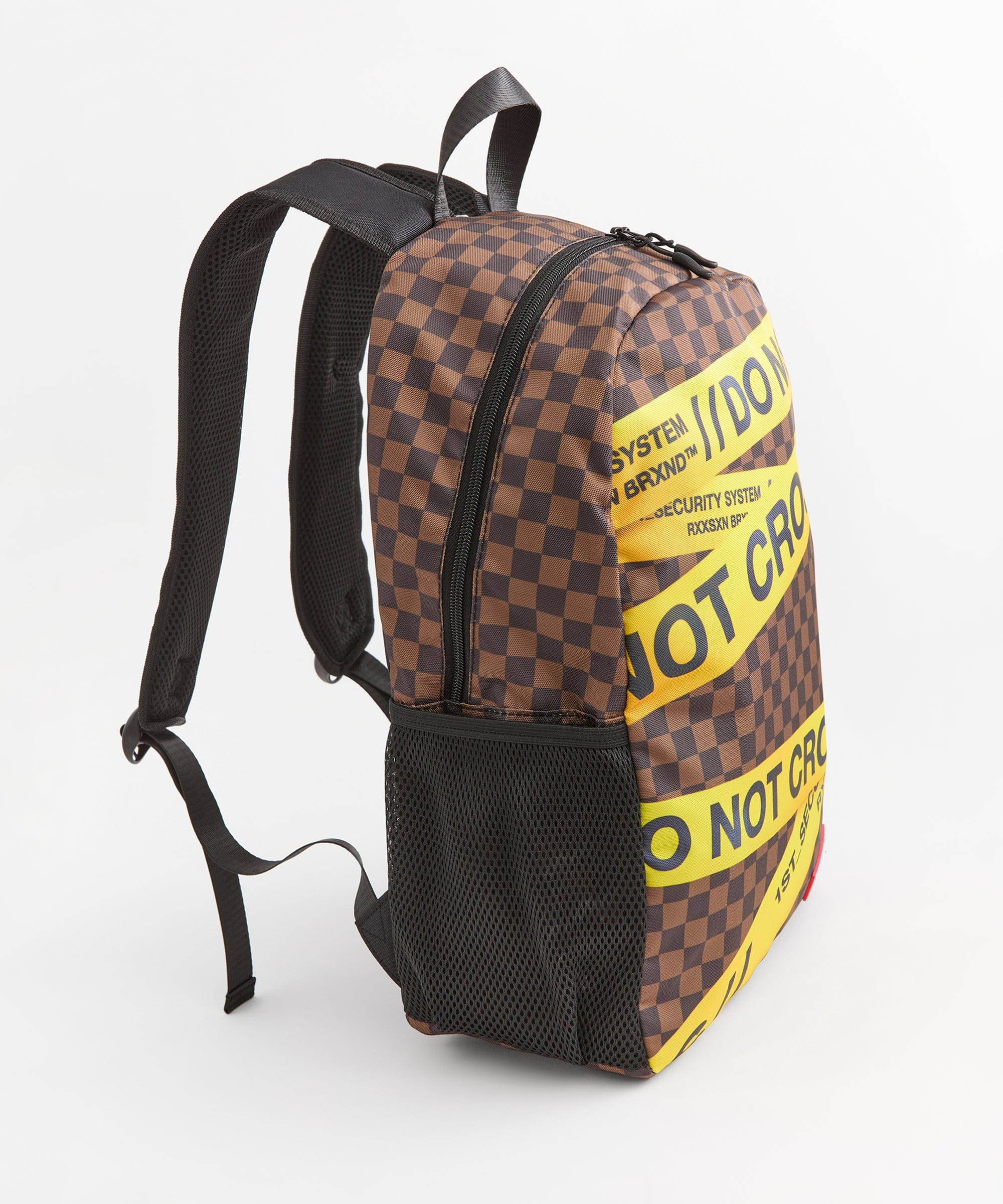 Do Not Cross Checkered Print Backpack - Image 3