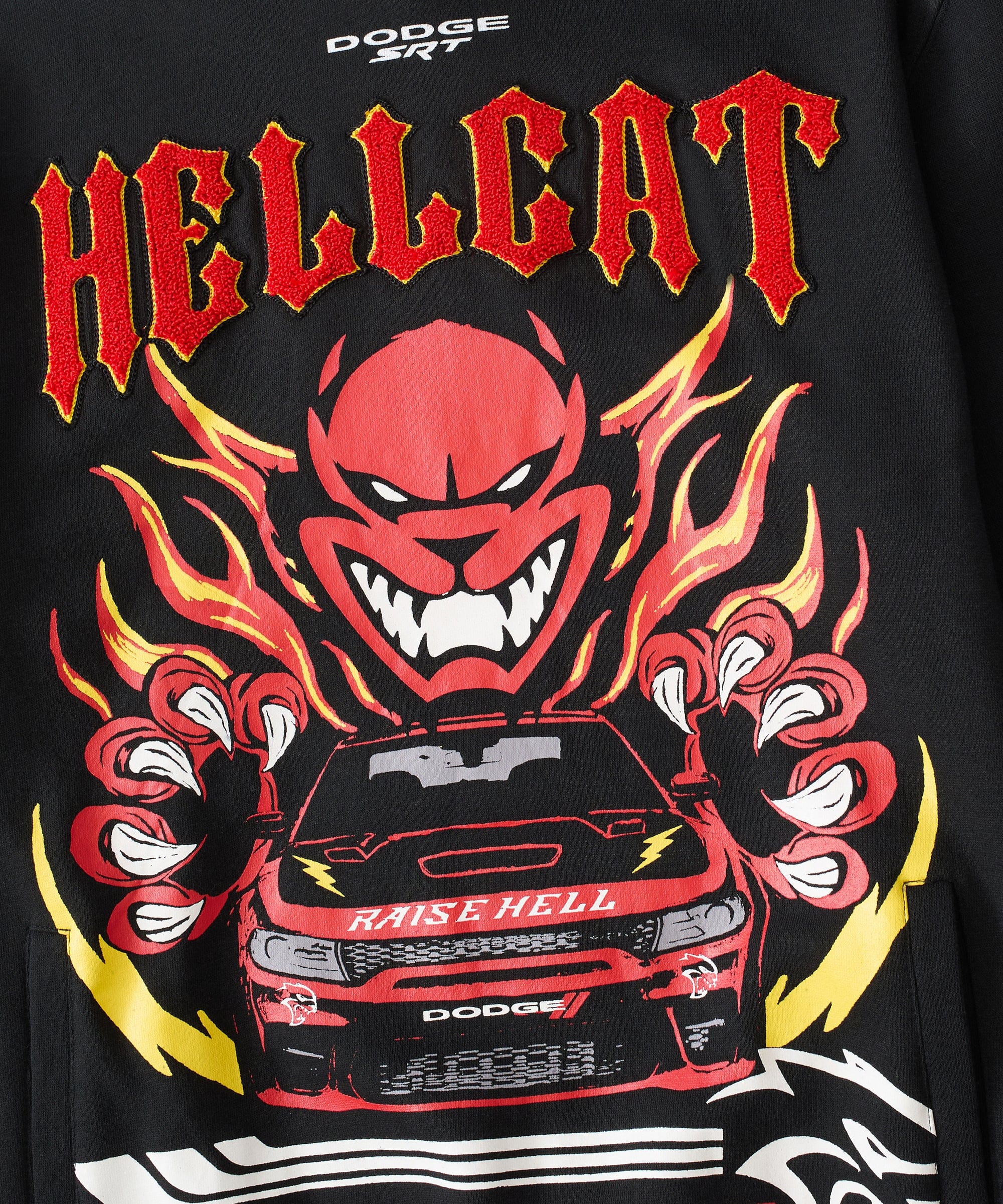 Dodge Hellcat Made For Speed Chenille Patched Hoodie - Black - Image 2