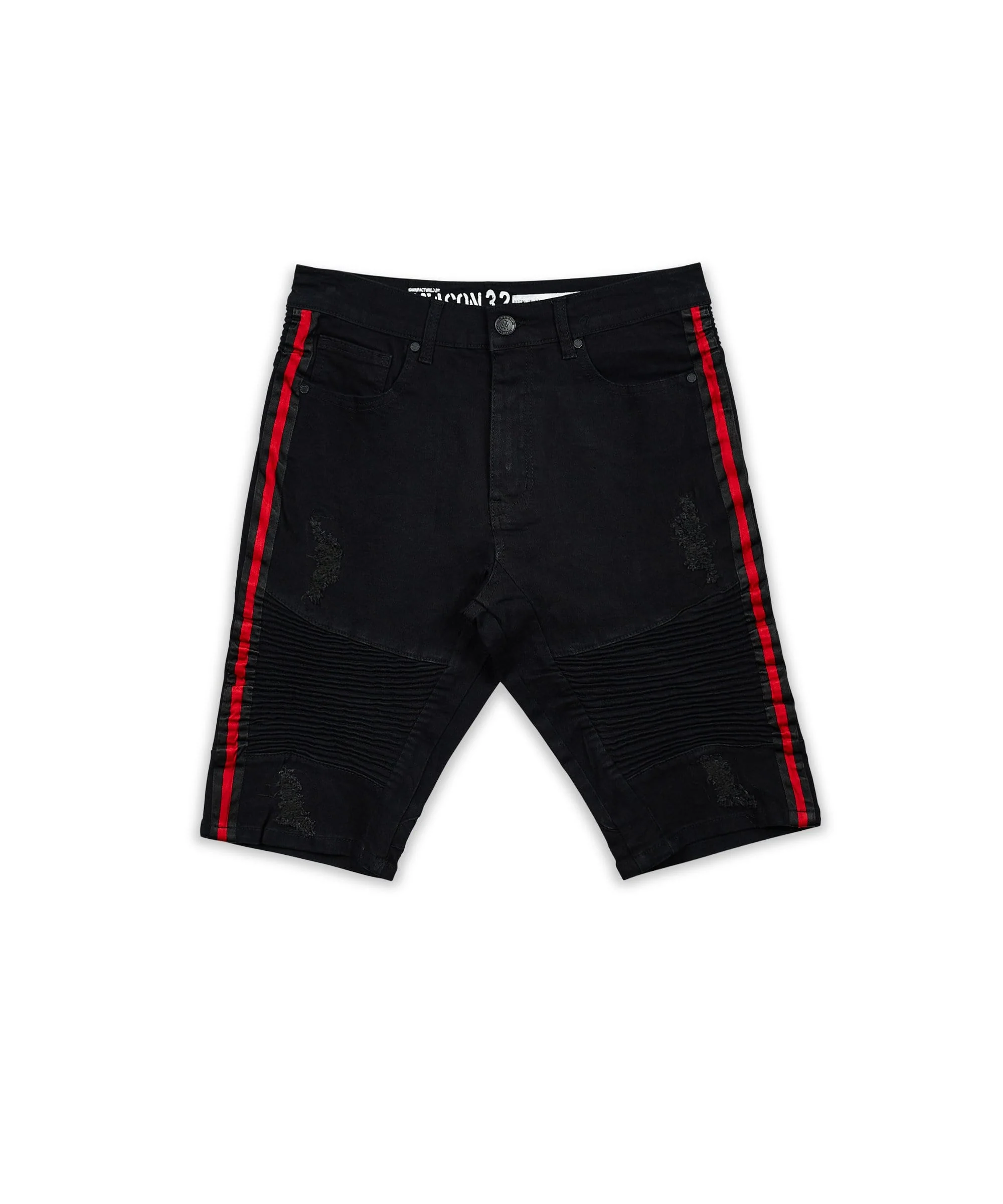 Dunham Side Stripe Black Wash Moto Denim Shorts - Image 2