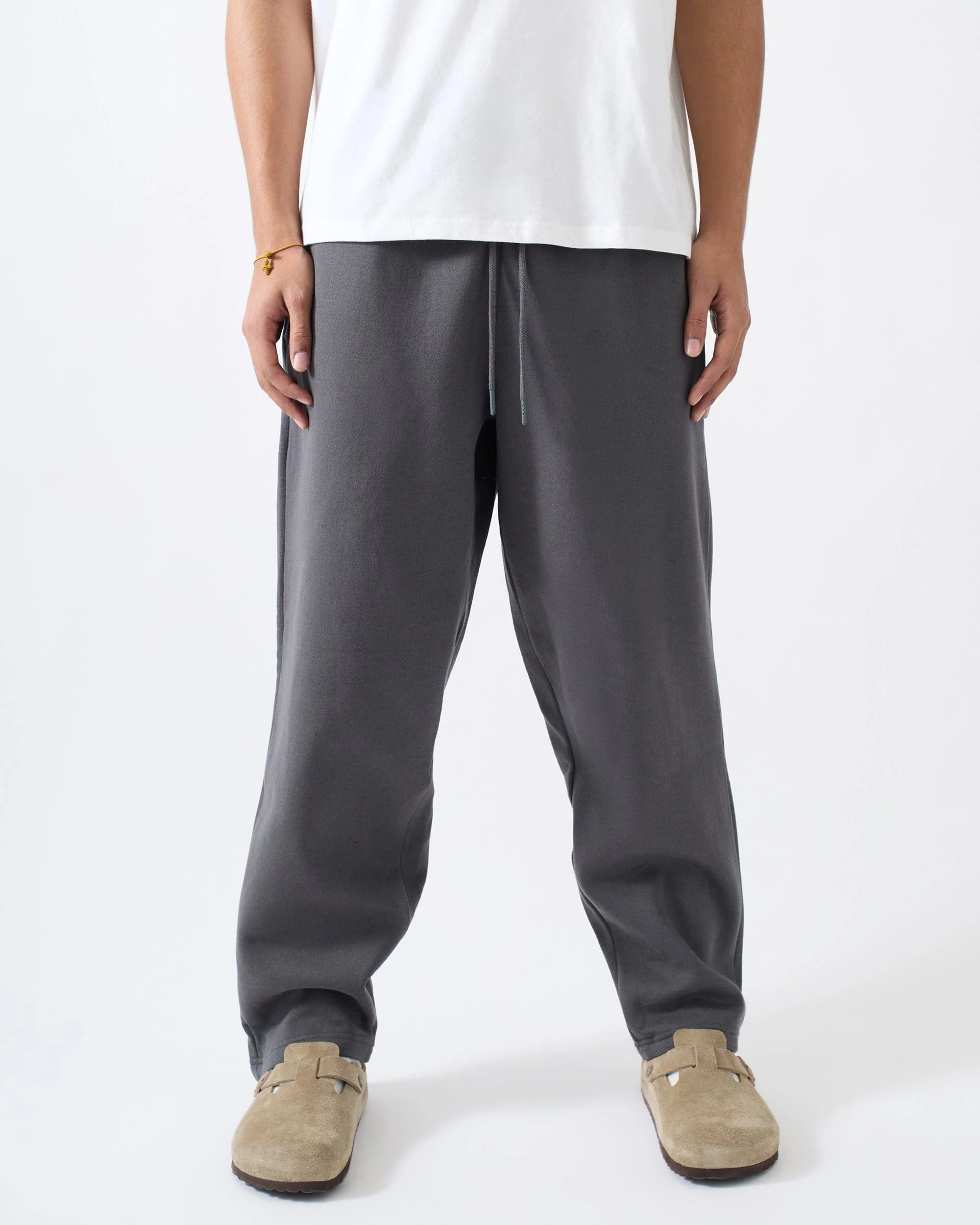 Essential Heavyweight Fleece Baggy Fit Open Hem Sweats - Dark Grey - Image 3