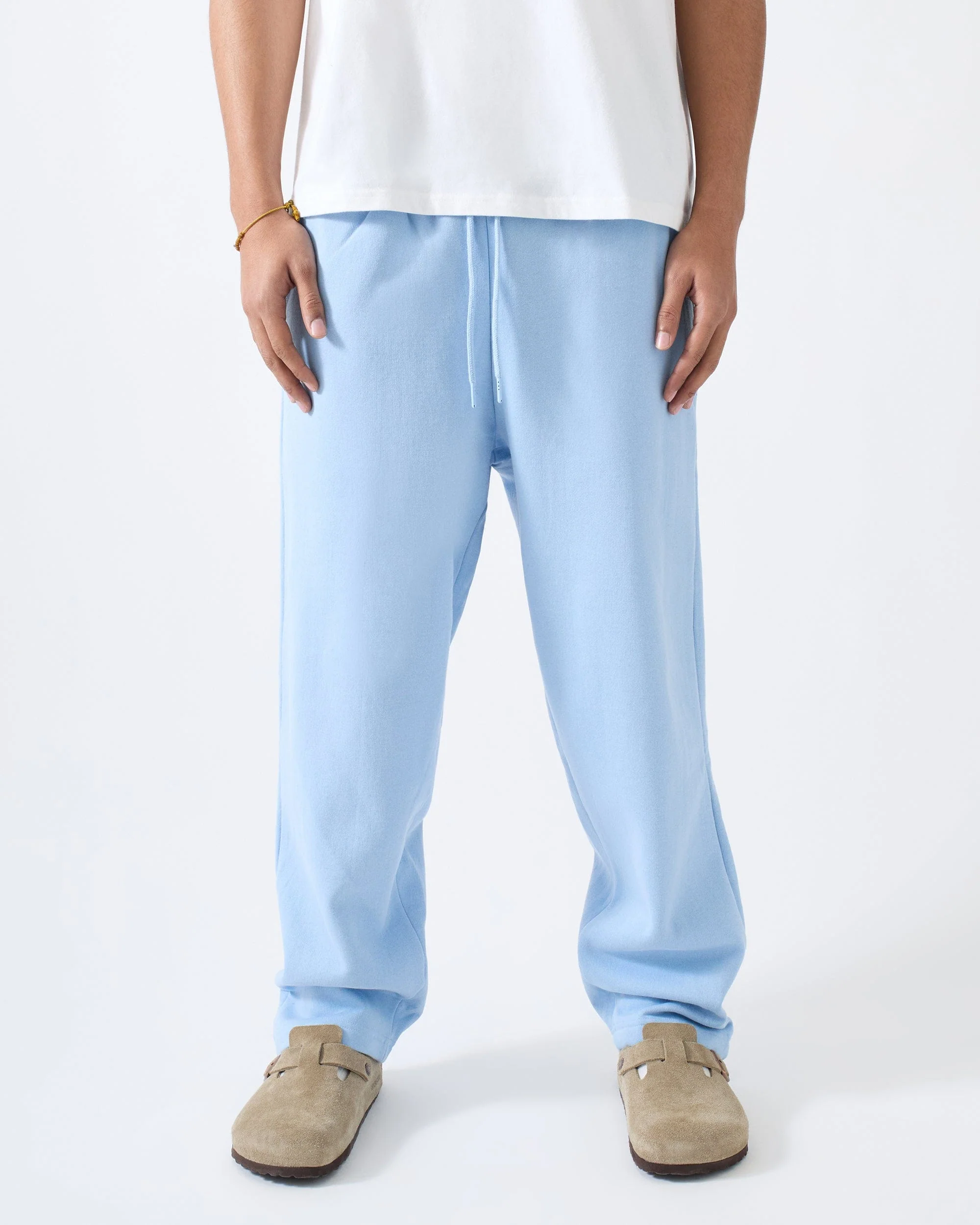 Essential Heavyweight Fleece Baggy Fit Open Hem Sweats - Light Blue - Image 2