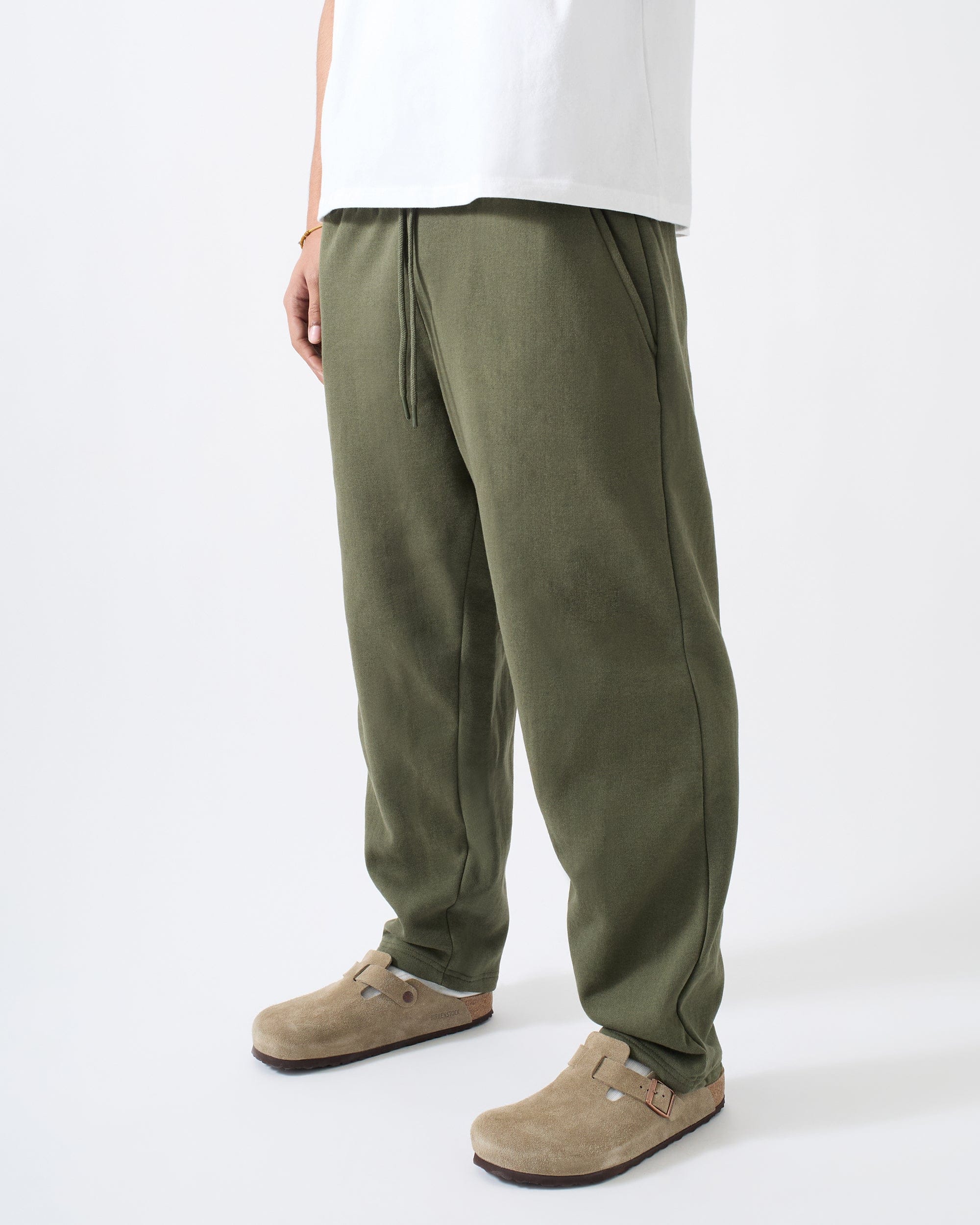Essential Heavyweight Fleece Baggy Fit Open Hem Sweats - Olive Green - Image 3