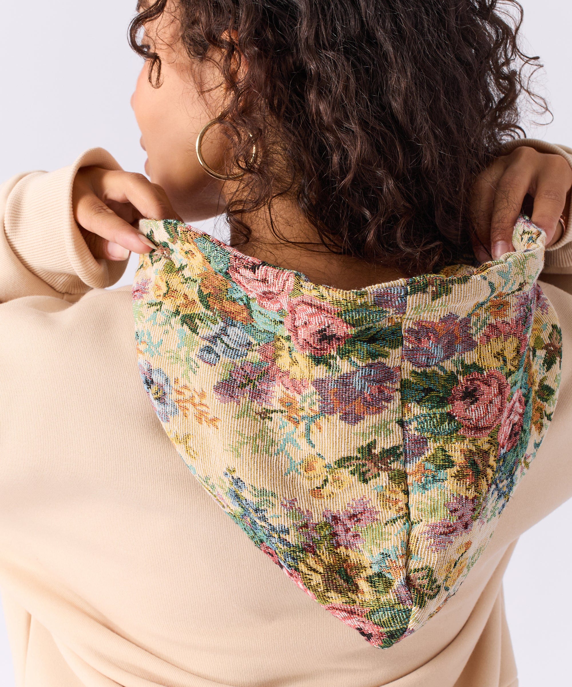 Women Tapestry Zip Up Hoodie - Khaki - Image 6