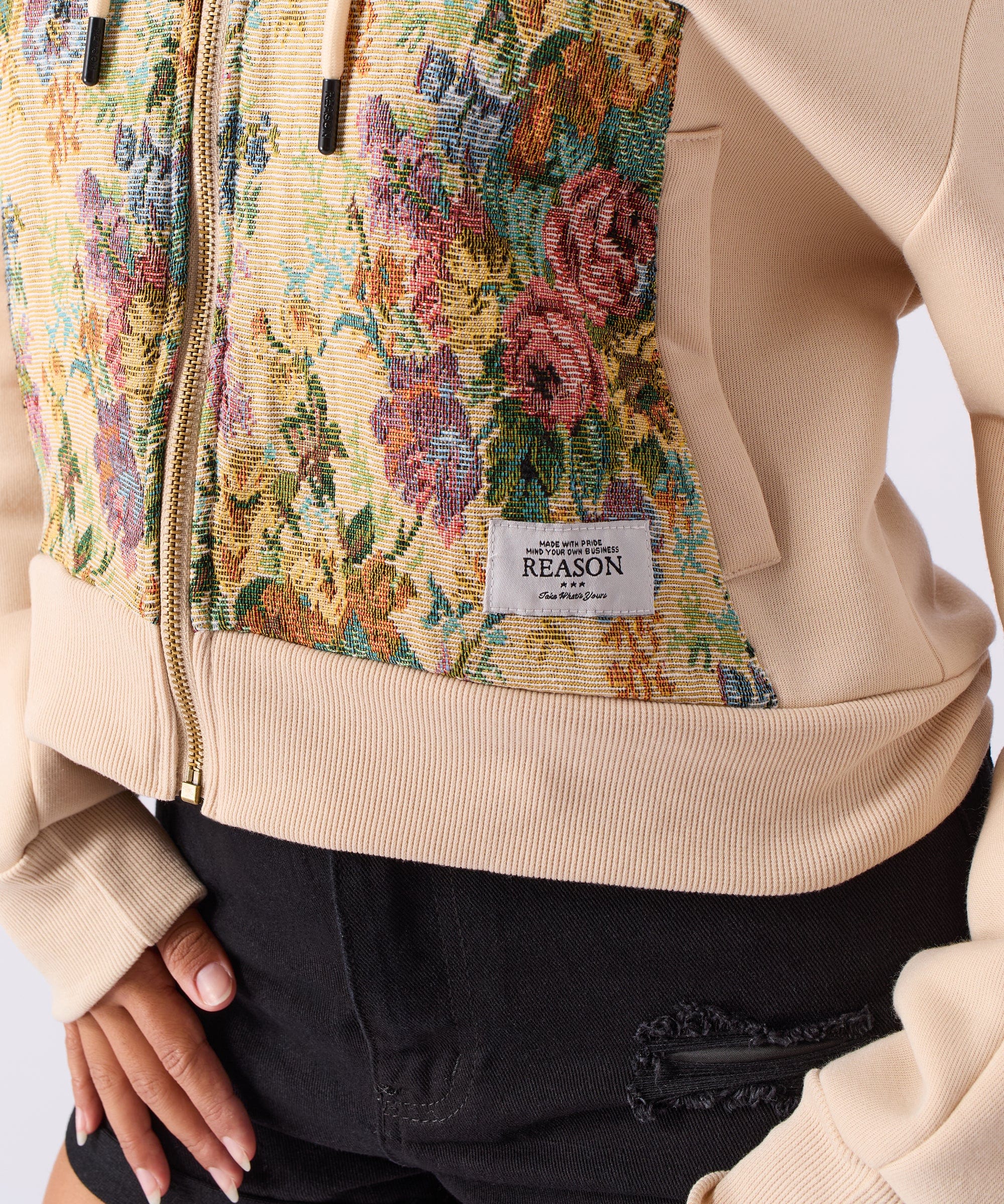 Women Tapestry Zip Up Hoodie - Khaki - Image 7