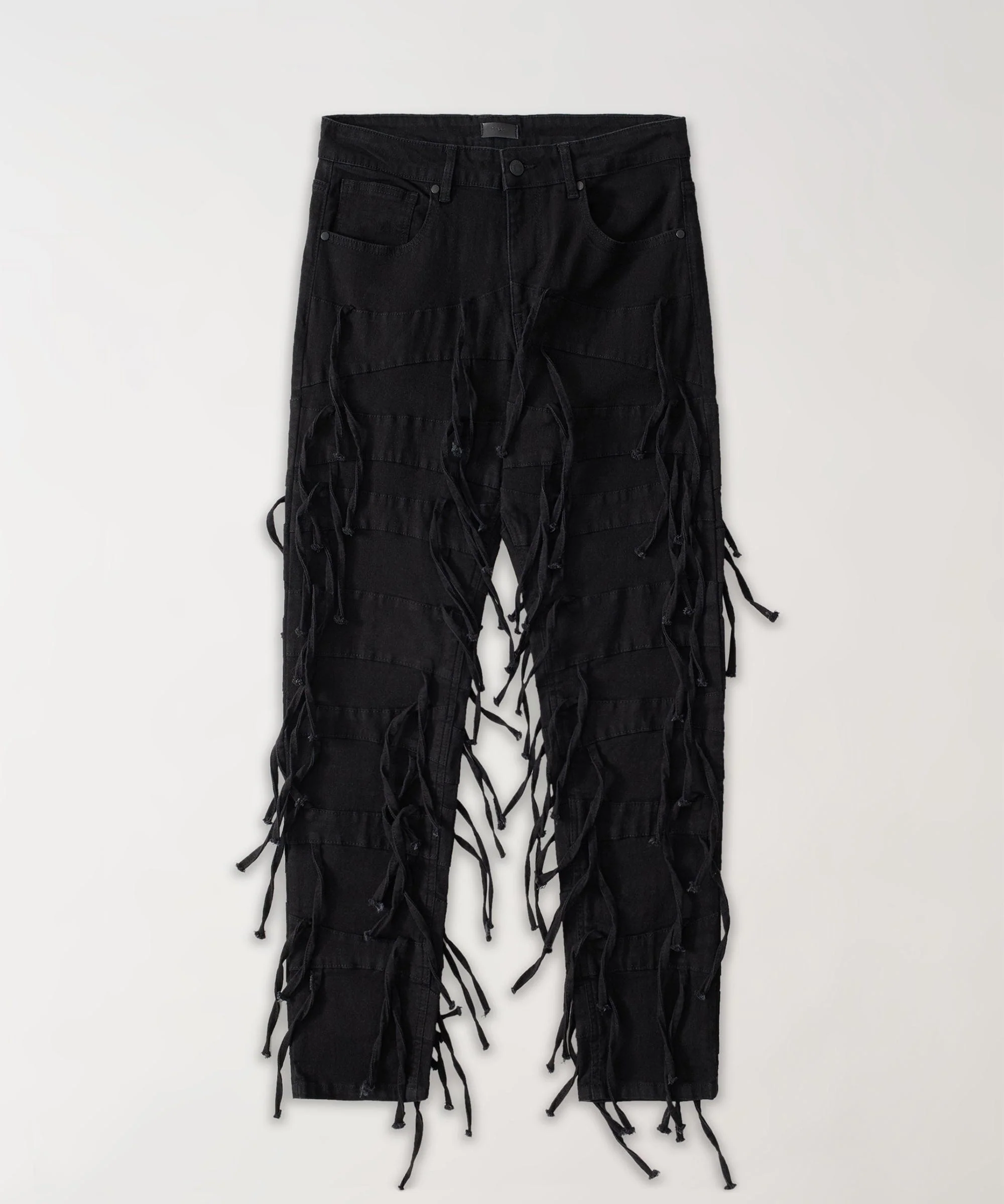 Fringe Denim Jeans - Black - Image 2