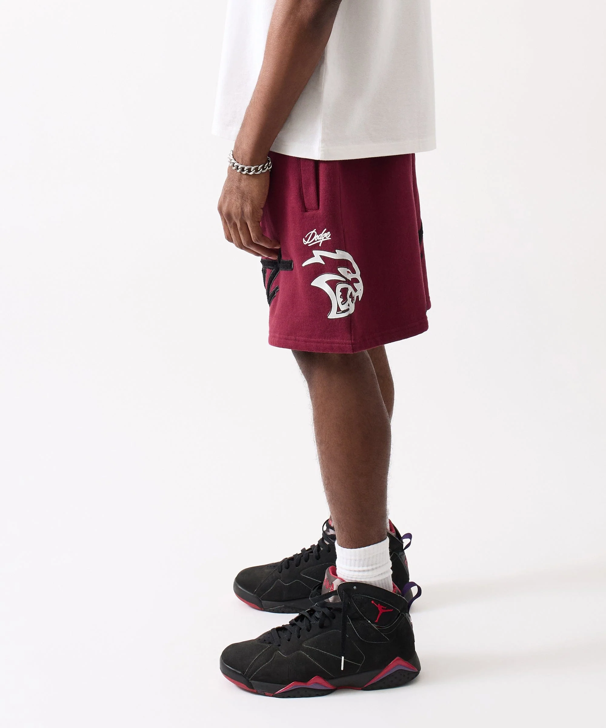 Hellcat Embroidered Fleece Shorts - Burgundy - Image 3