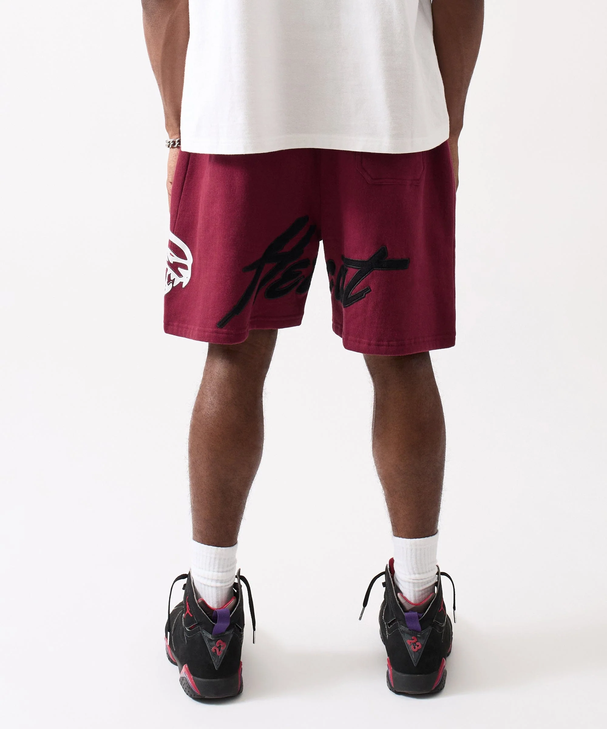 Hellcat Embroidered Fleece Shorts - Burgundy - Image 6