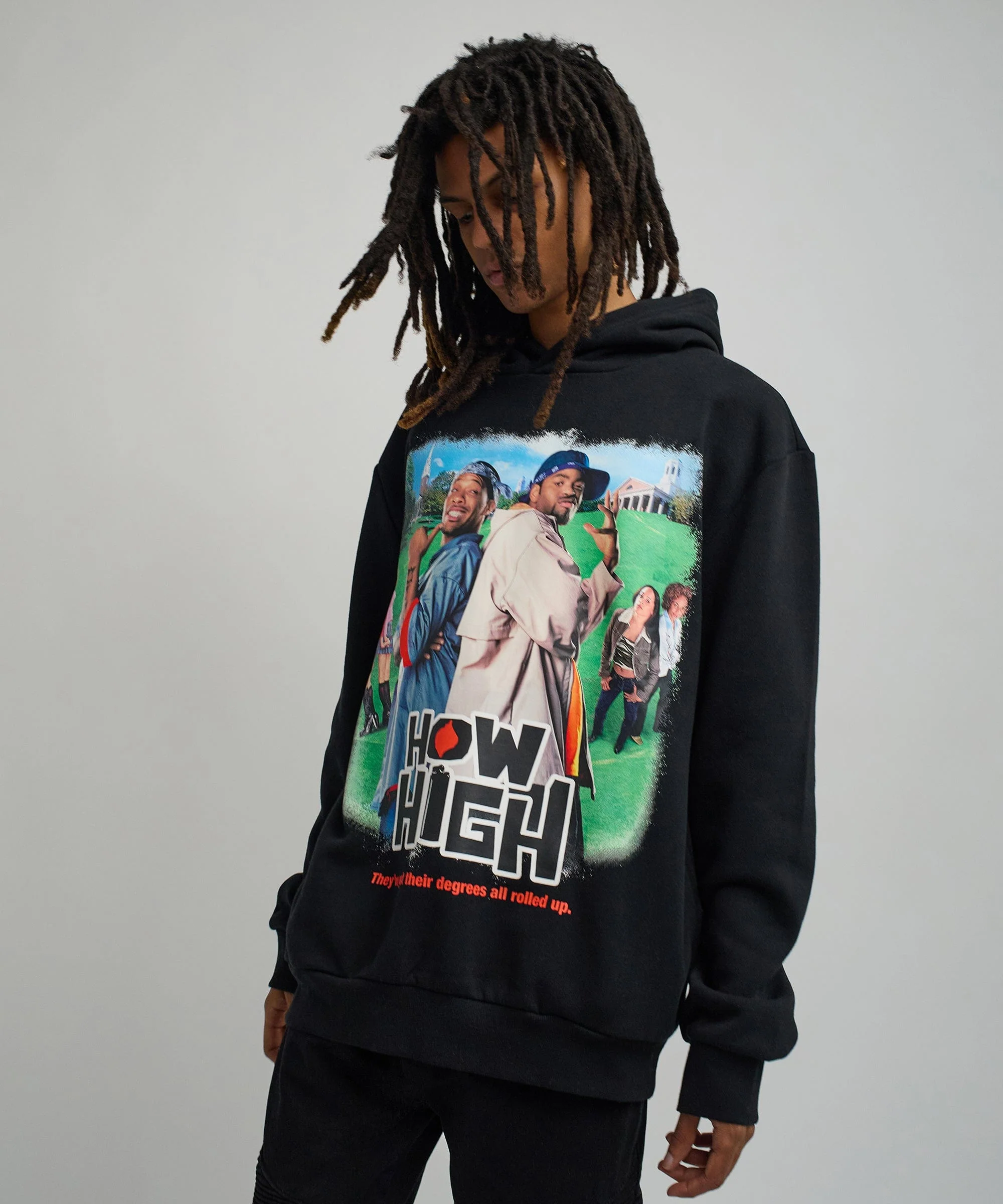 How High Oversized Front Print Hoodie - Black - Image 10
