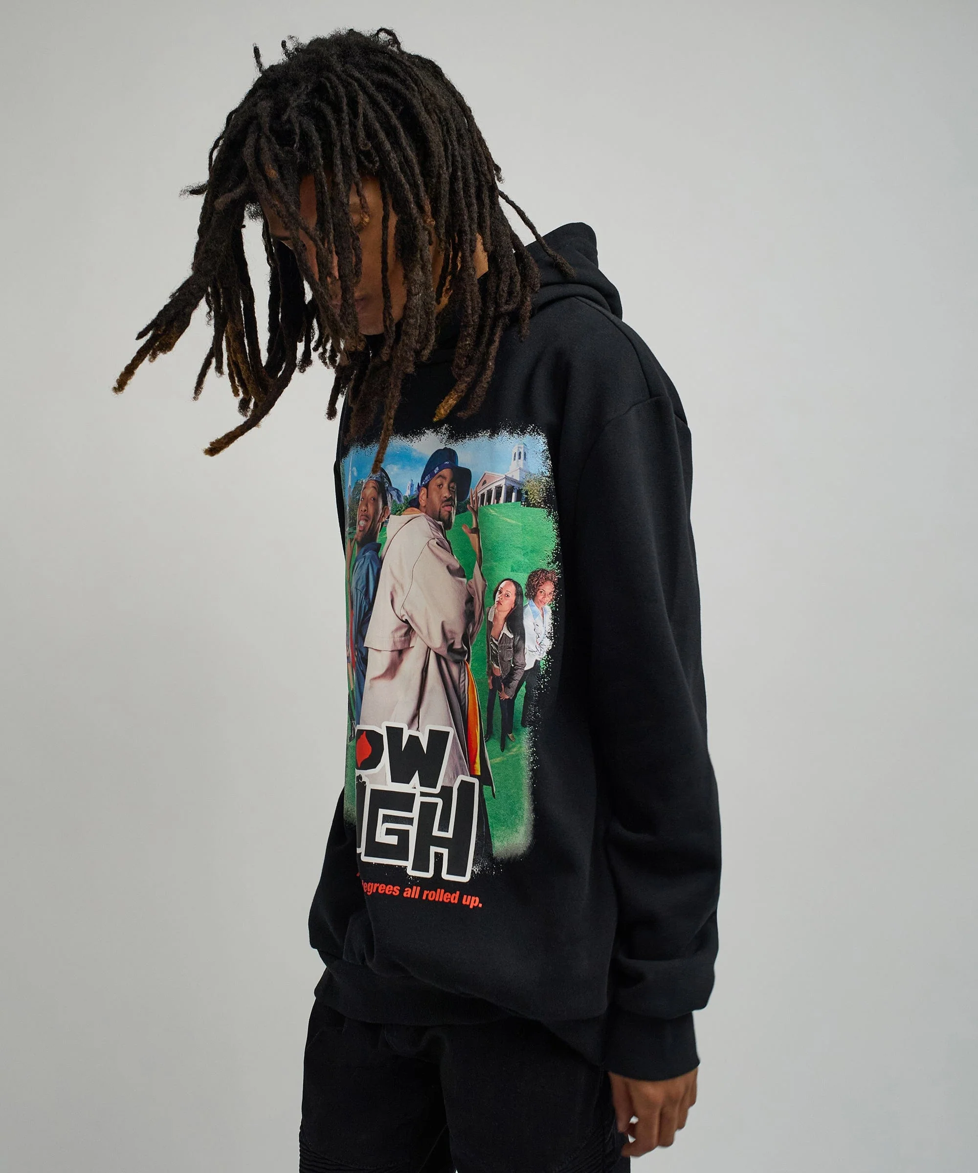 How High Oversized Front Print Hoodie - Black - Image 11