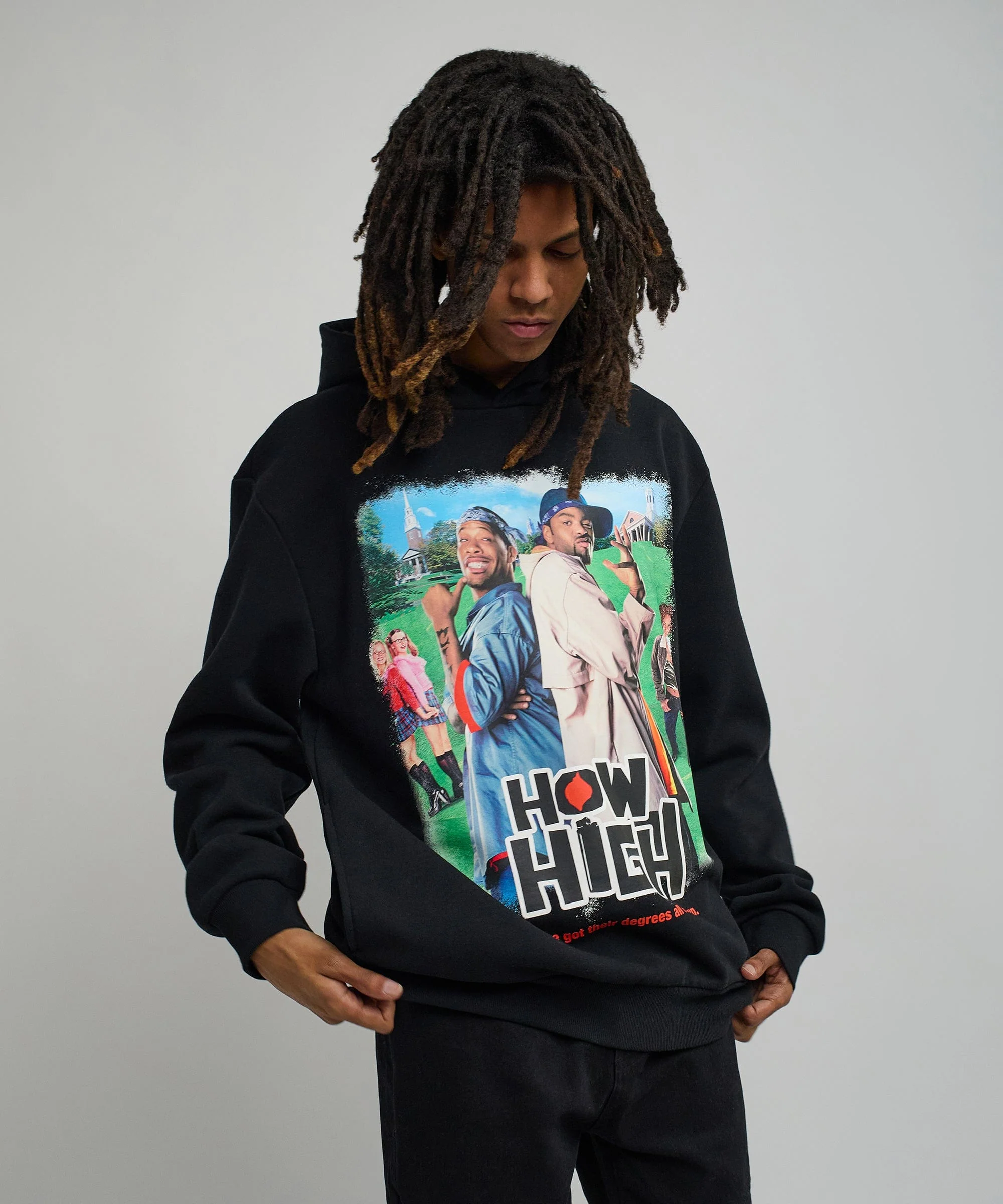 How High Oversized Front Print Hoodie - Black - Image 9
