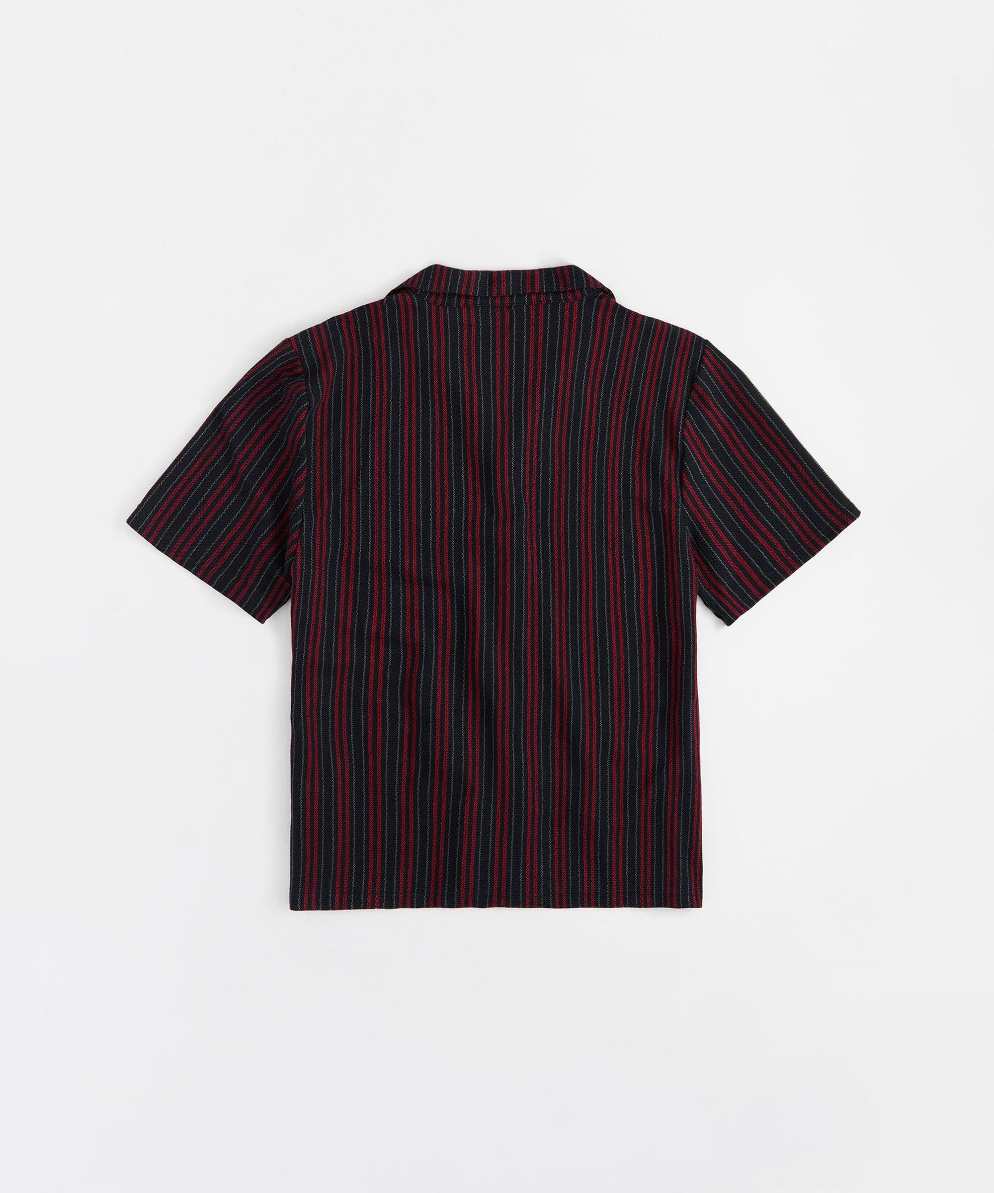 Jacquard Knit Short Sleeve Striped Button Down Shirt - Black - Image 5