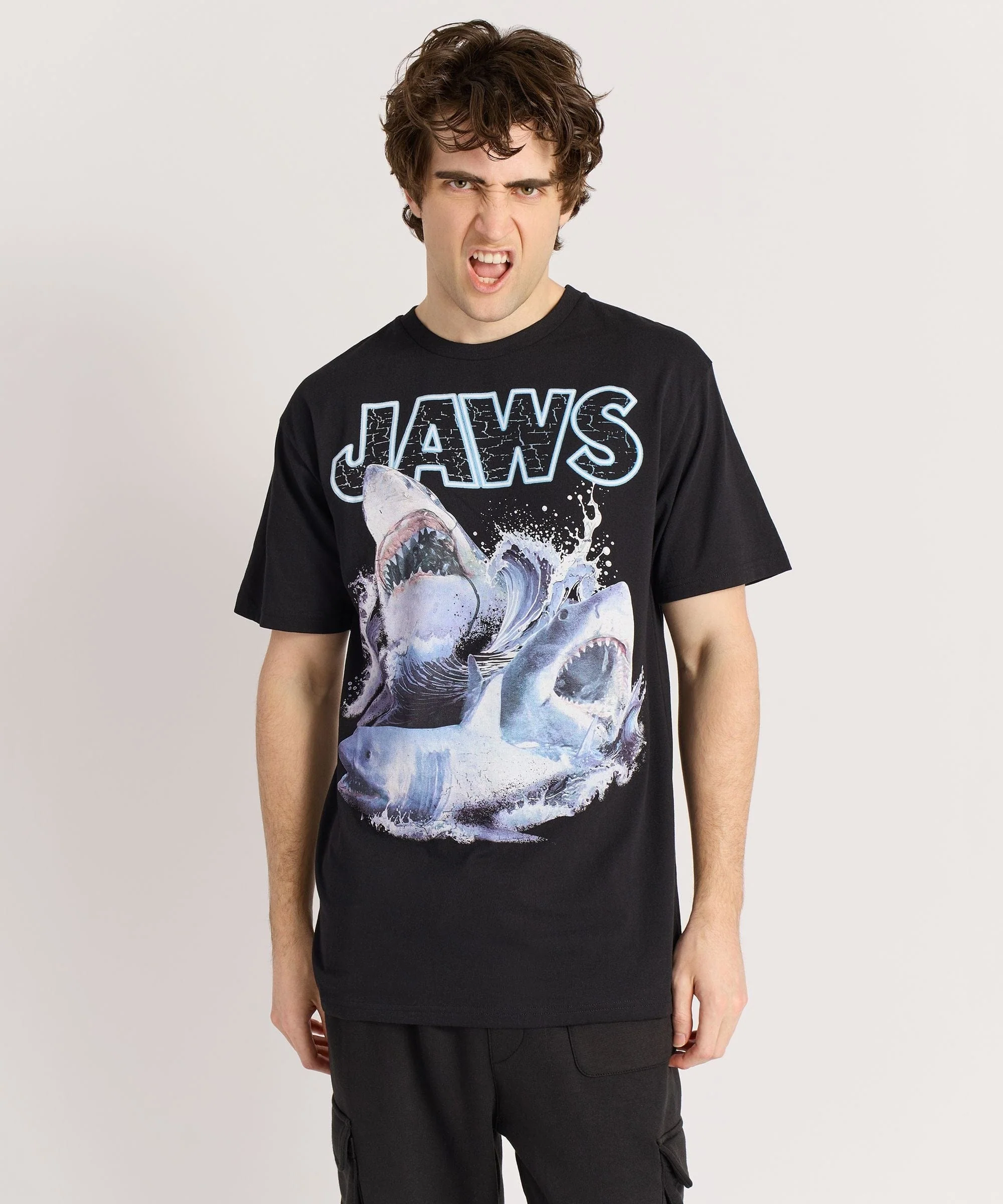 Jaws Front Print Short Sleeve Tee - Black - Image 4