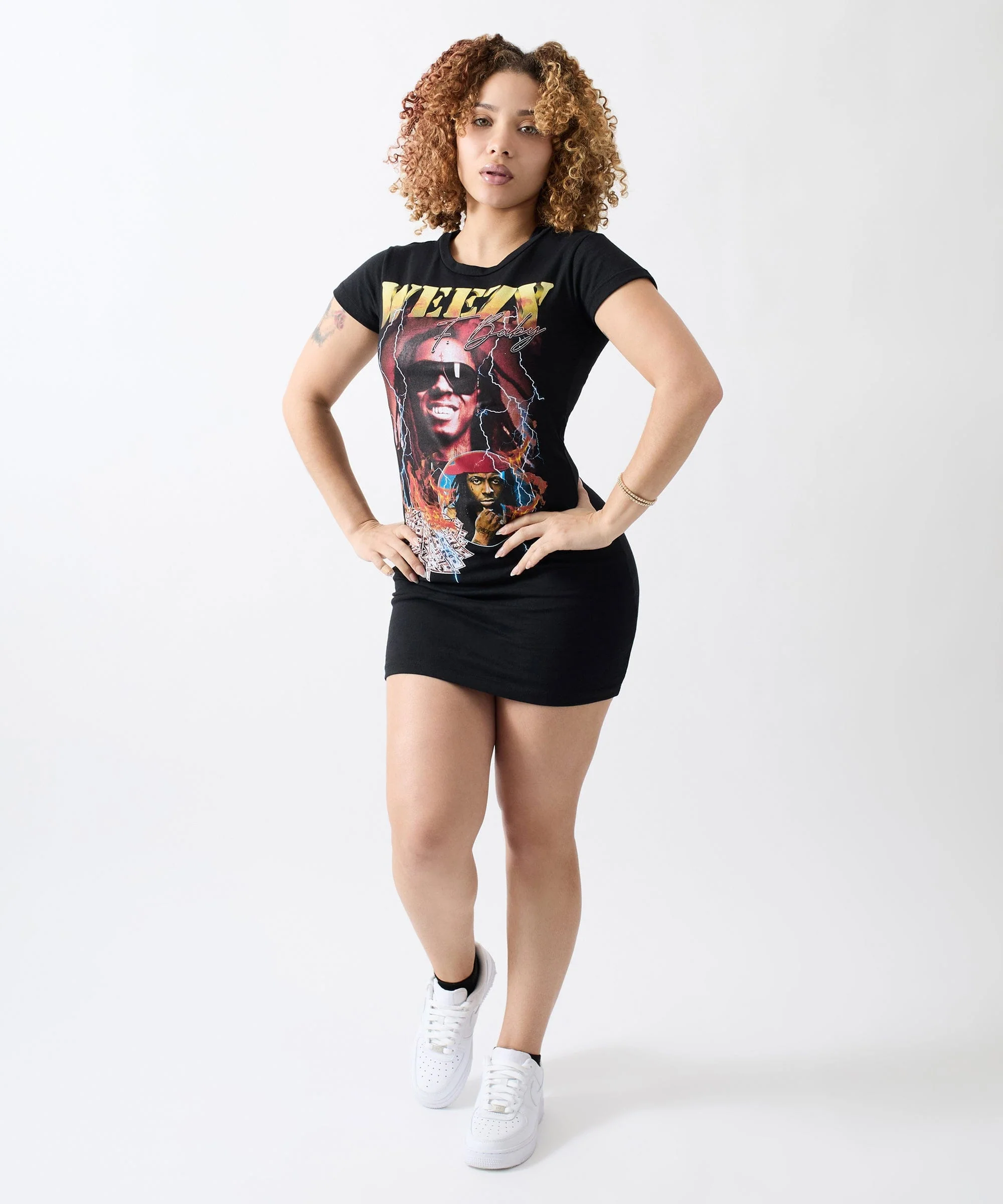 Lil Wayne Musik Short Sleeve Bodycon Dress - Black - Image 2