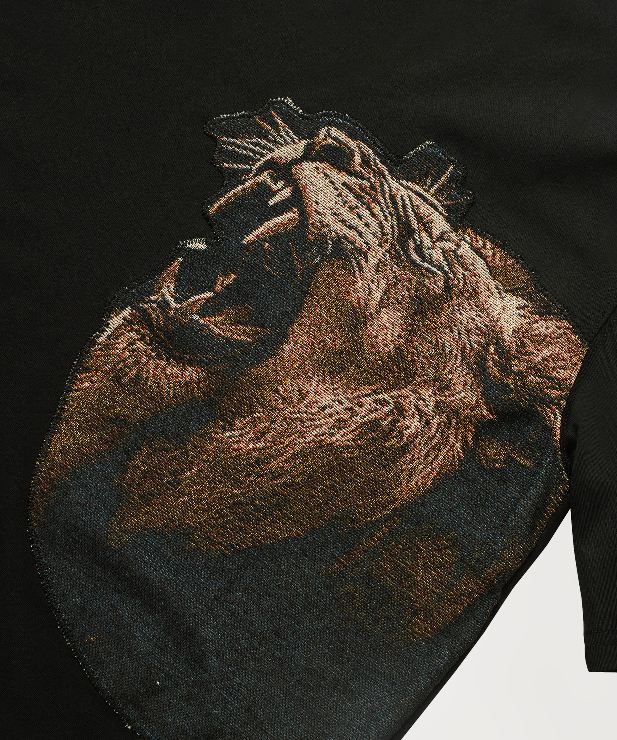 Lion Tapestry And Embroidered Short Sleeve Tee - Black - Image 3