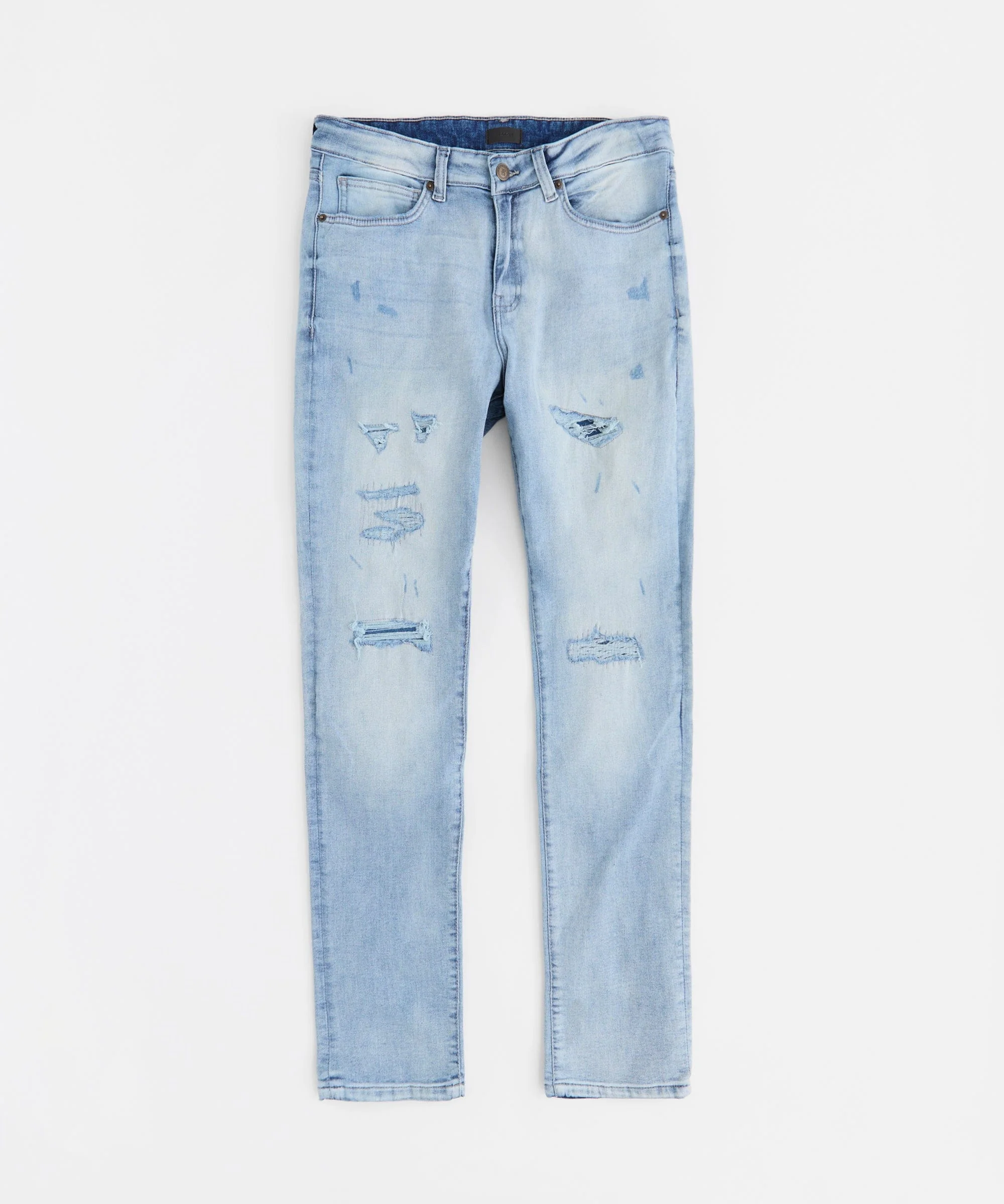 Ripped And Repaired Washed Denim Jeans - Light Blue - Image 3