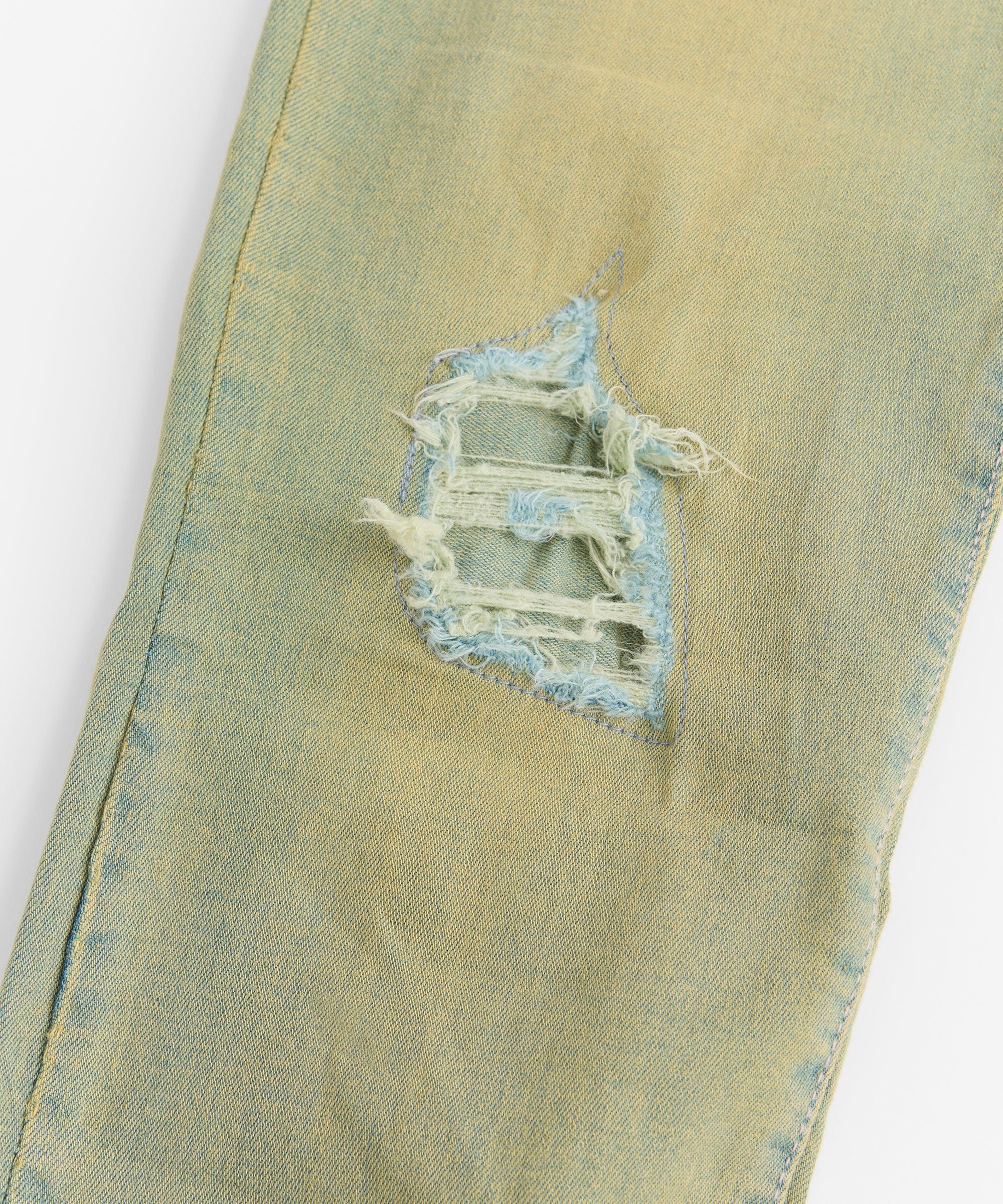 Ripped And Repaired Denim Pants - Vintage Blue - Image 4