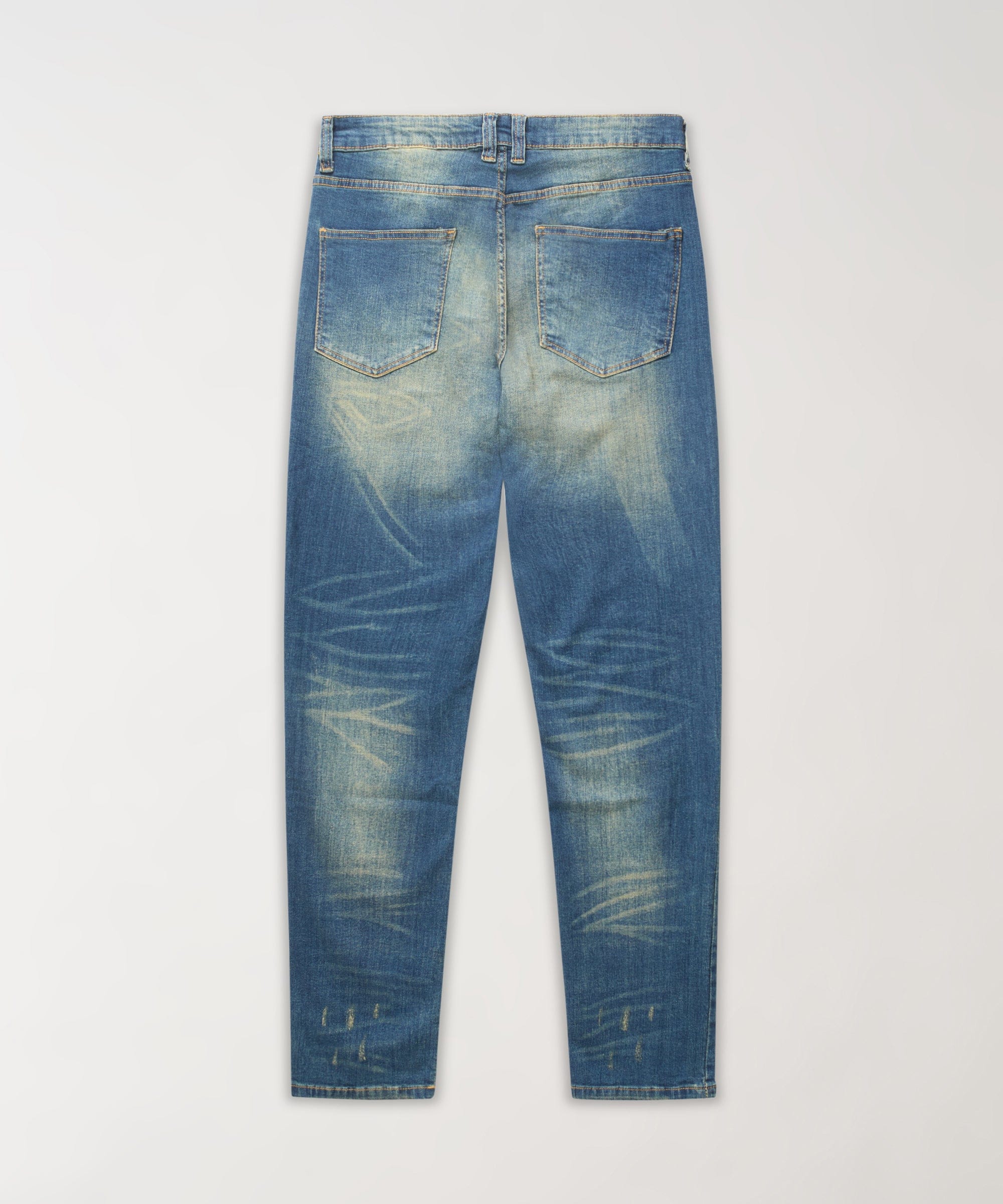 Indigo Washed Tint Rip And Repair Denim Pants - Dark Blue - Image 3